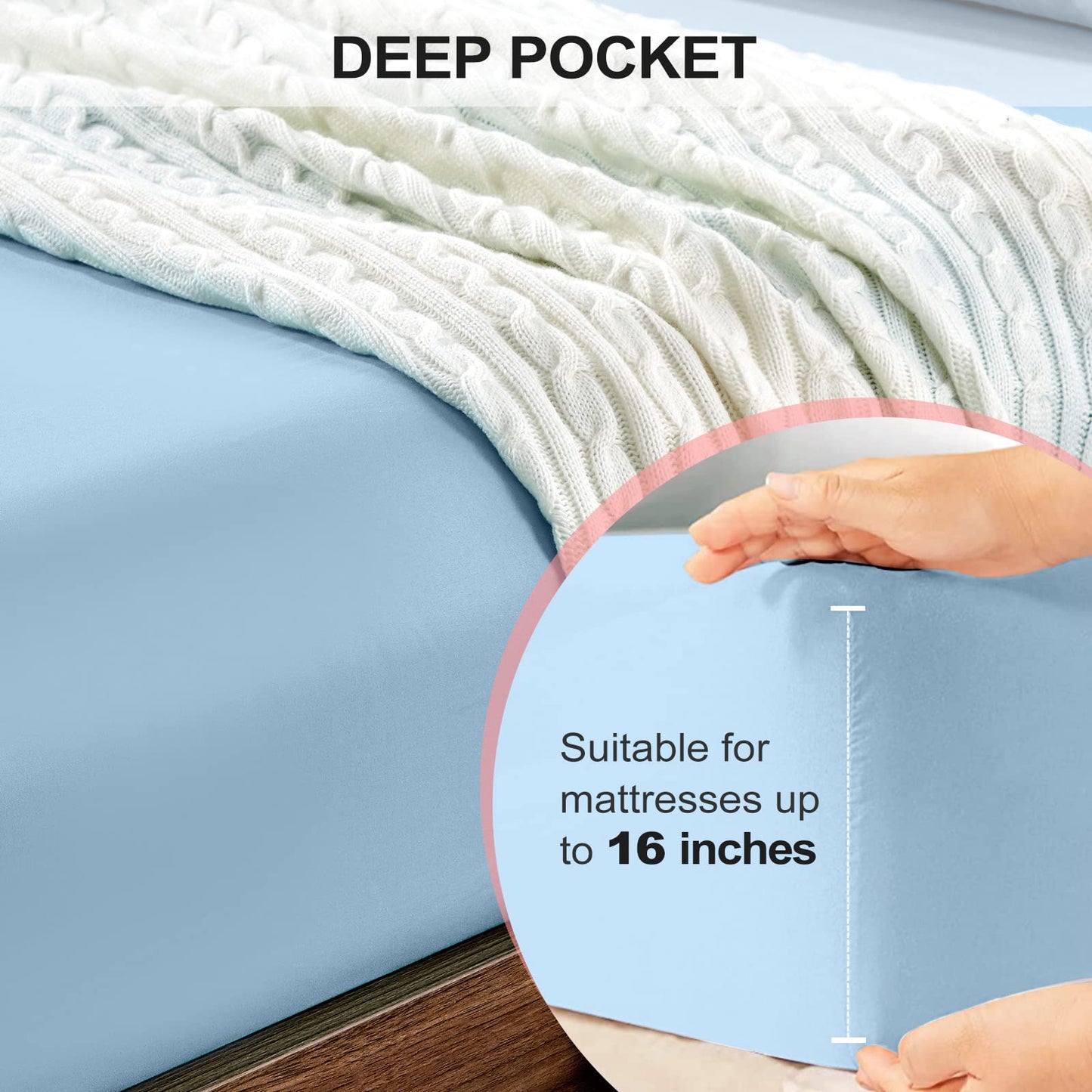 FreshCulture Queen Fitted Sheet - Hotel Quality, Ultra Soft & Breathable Brushed Microfiber, Deep Pocket, Cooling Fitted Sheets for Queen Size Bed (Light Blue)
