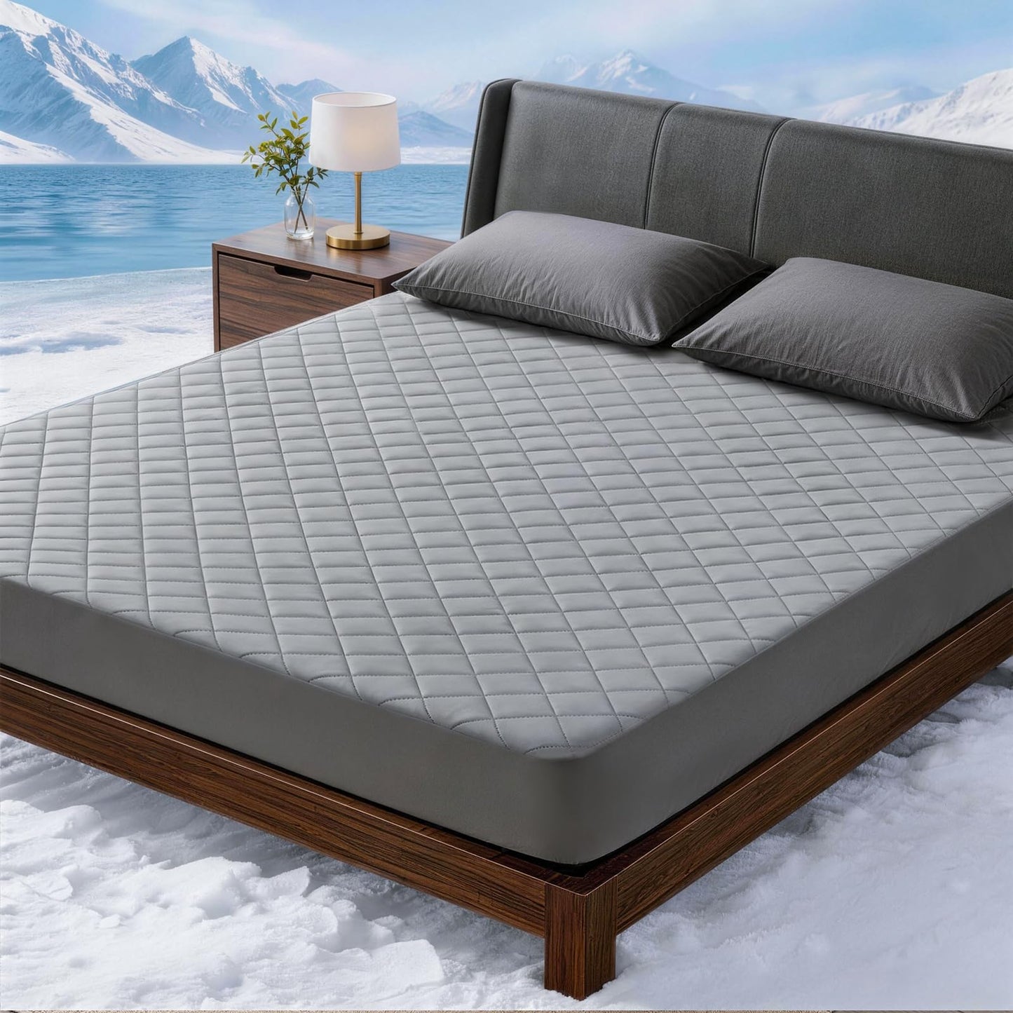 Welfibr Cooling Mattress Pad for Hot Sleepers Noiseless Mattress Protector Bed Cooling Pad 3 x Breathable Mattress Topper Q-Max 0.45 Cool Touch, 3D Mesh Deep Pocket Bed Cooling Cover Grey Queen