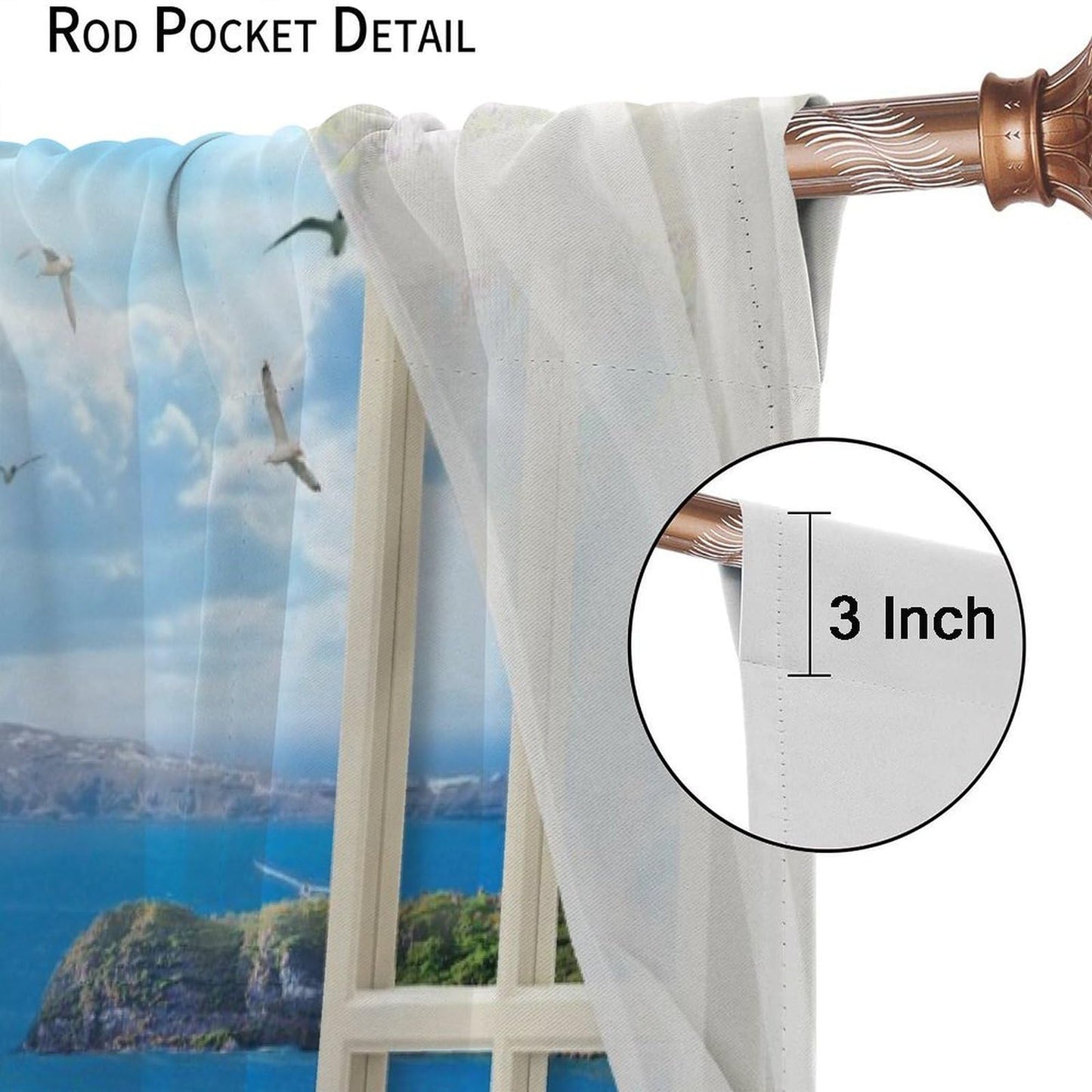 ICMOLYYENLO Natural Scenery Blackout Curtains, 3D Hawaiian Tropical Beach Ocean Scenery Printed Pattern Curtains Suitable for Home Bedroom Living Room 42x44 Inches