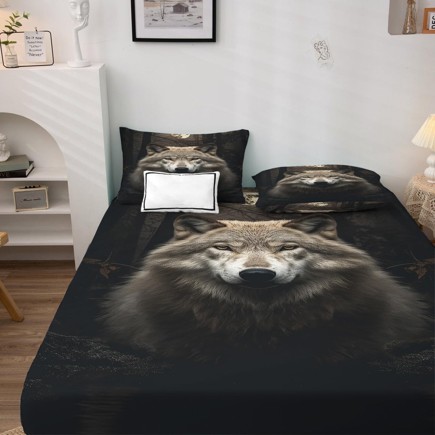 zcsm King Size Sheets Set - Wolf Bed Sheets, Wild Animal Bedding Sheets & Pillowcases, Soft Microfiber & Deep Pocket & Wrinkle Free Patterned Sheet Set, 1 Fitted Sheet, 1 Flat Sheet, 2 Pillow Cases