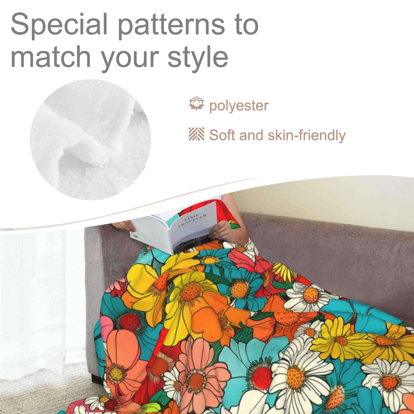 Skeleton Floral Blanket, Flannel Throw Blanket Soft Cozy Lightweight Blankets for Adults Women Kids Home Decor for Sofa Couch Bed 60x50 Inch