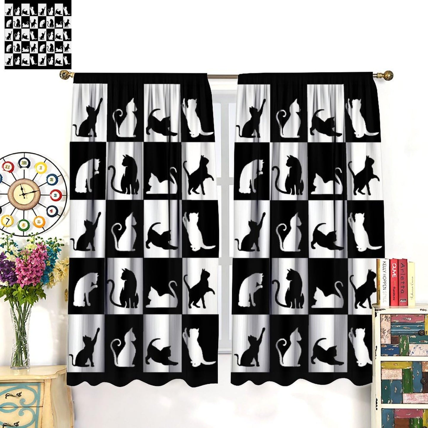JADERYS Cat Blackout Curtains Modern Black White Cat Silhouettes Cute Funny Animal Farmhouse Rustic Kids Girls Boys Bedroom Living Room Kitchen Rod Pocket Decoration Window Drapes 2 Panels W21xL45in