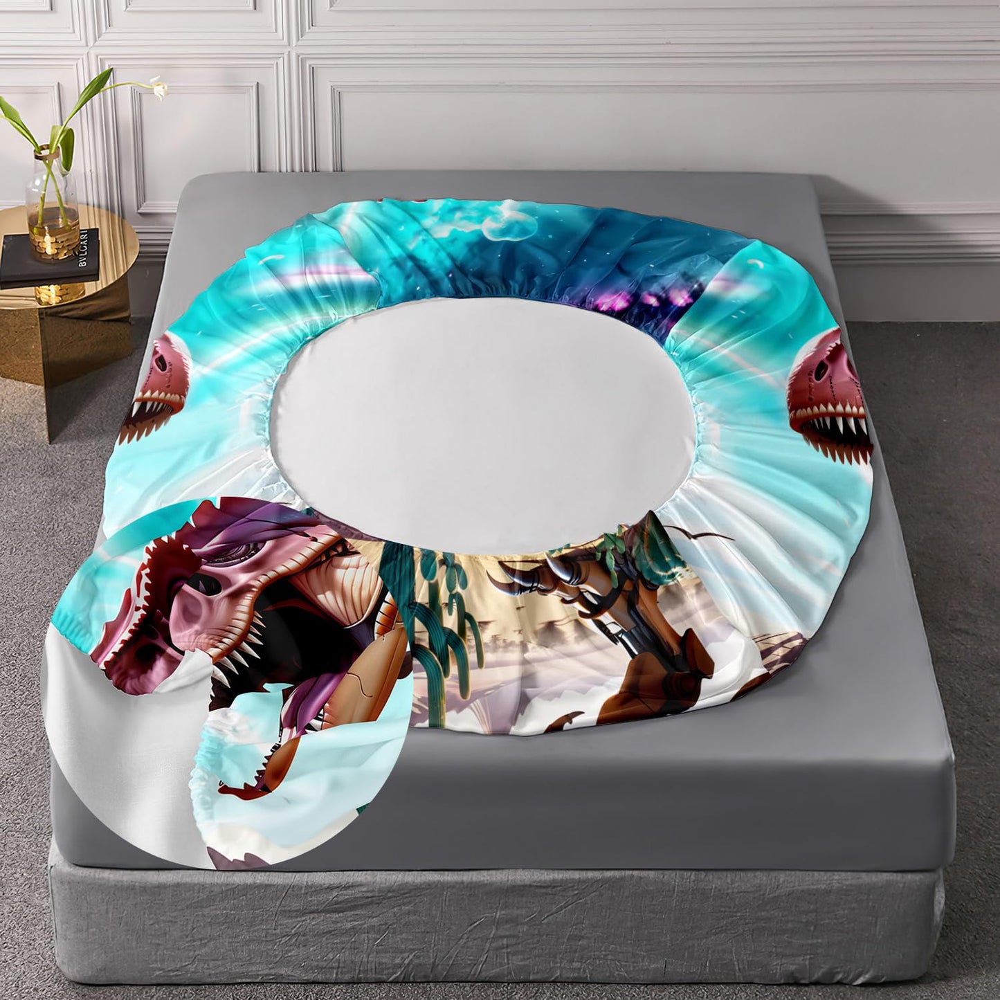 AILONEN 3D Dinosaur Fitted Sheet Set Twin XL Size,Roaring Dinosaur Bed Sheet Set for Boys Kids,3 Pieces Desert Metal Dinosaur Printed Fitted Sheet with 2 Pillowcases