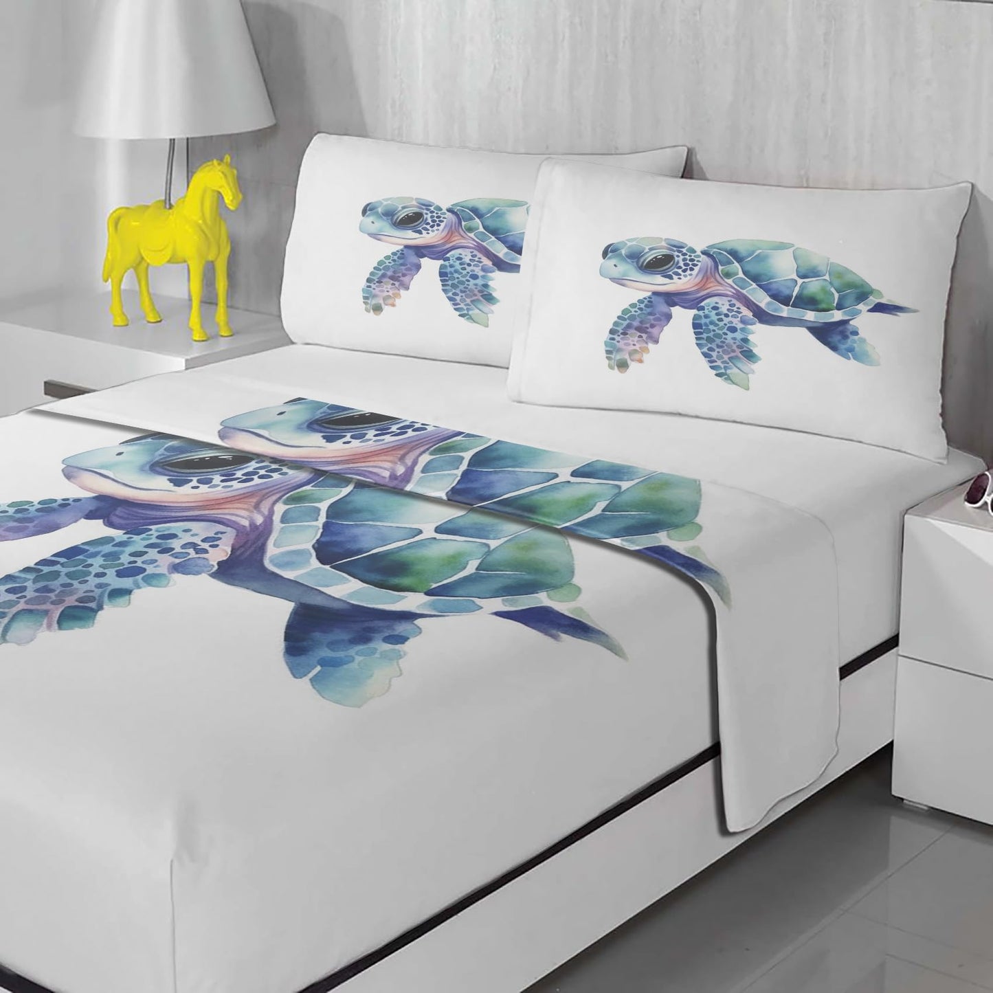 Rejkxyw King Size Sheets Set Sea Turtle - Cartoon Sea Life Bed Sheets - Kids Boys Sheet Set - 12 Inch Deep Pocket - Ultra Soft Winkle Free Microfiber Bedding Sheets & Pillowcases 4 Piece