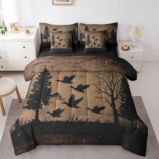 Feelyou Mallard Duck Queen Comforter Set with Sheets for Kids Boys Girls Hunting Duck 7 Pieces Bedding Set Rustic Farmhouse Woodland Bed in a Bag Country Animal Room Decor Soft Microfiber