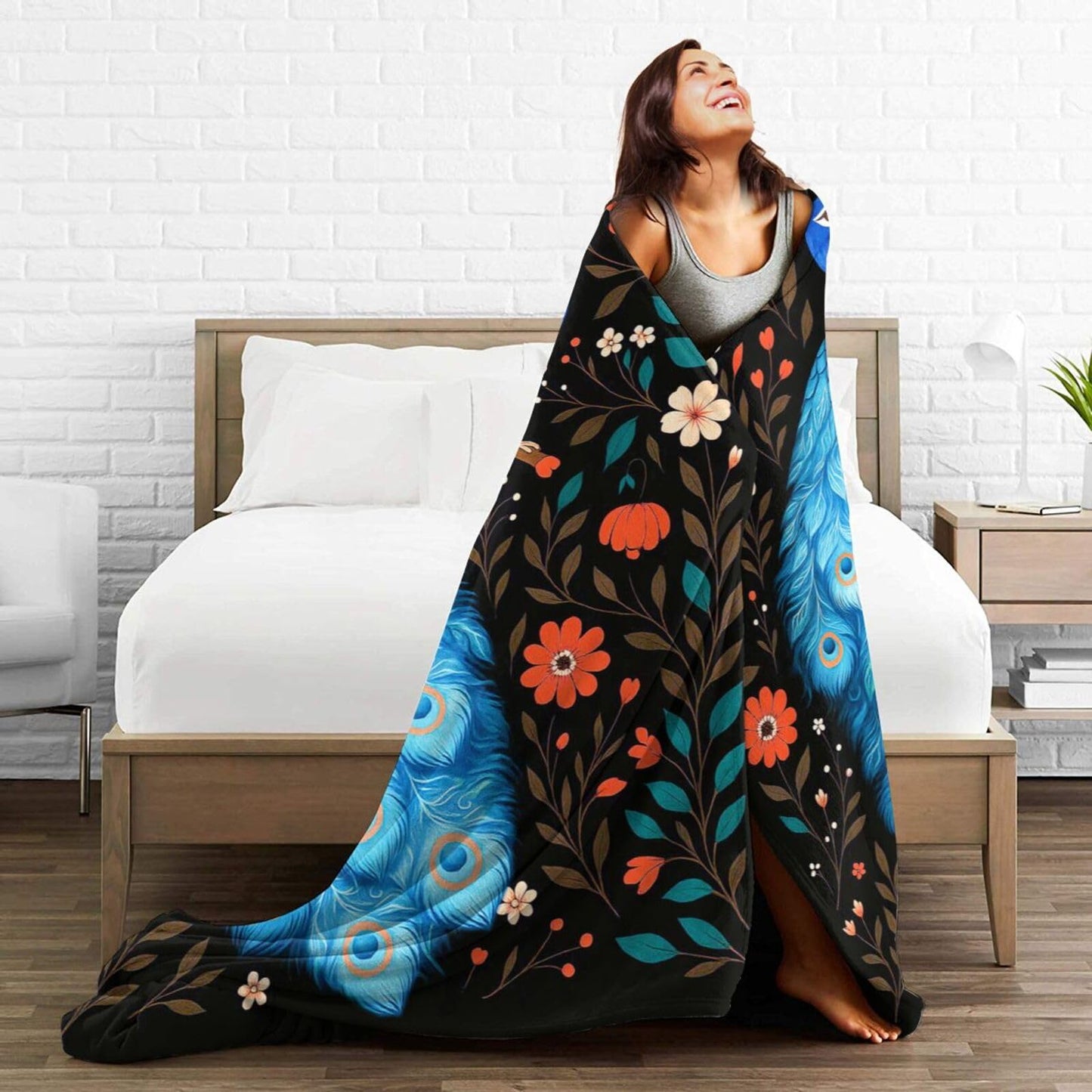 Peacock Blanket Cute Peacock Throw Blanket Soft Warm Cozy Fleece Fuzzy Plush Flannel Blankets Gifts for Girls Women Boys Kids Adults 40"X50"