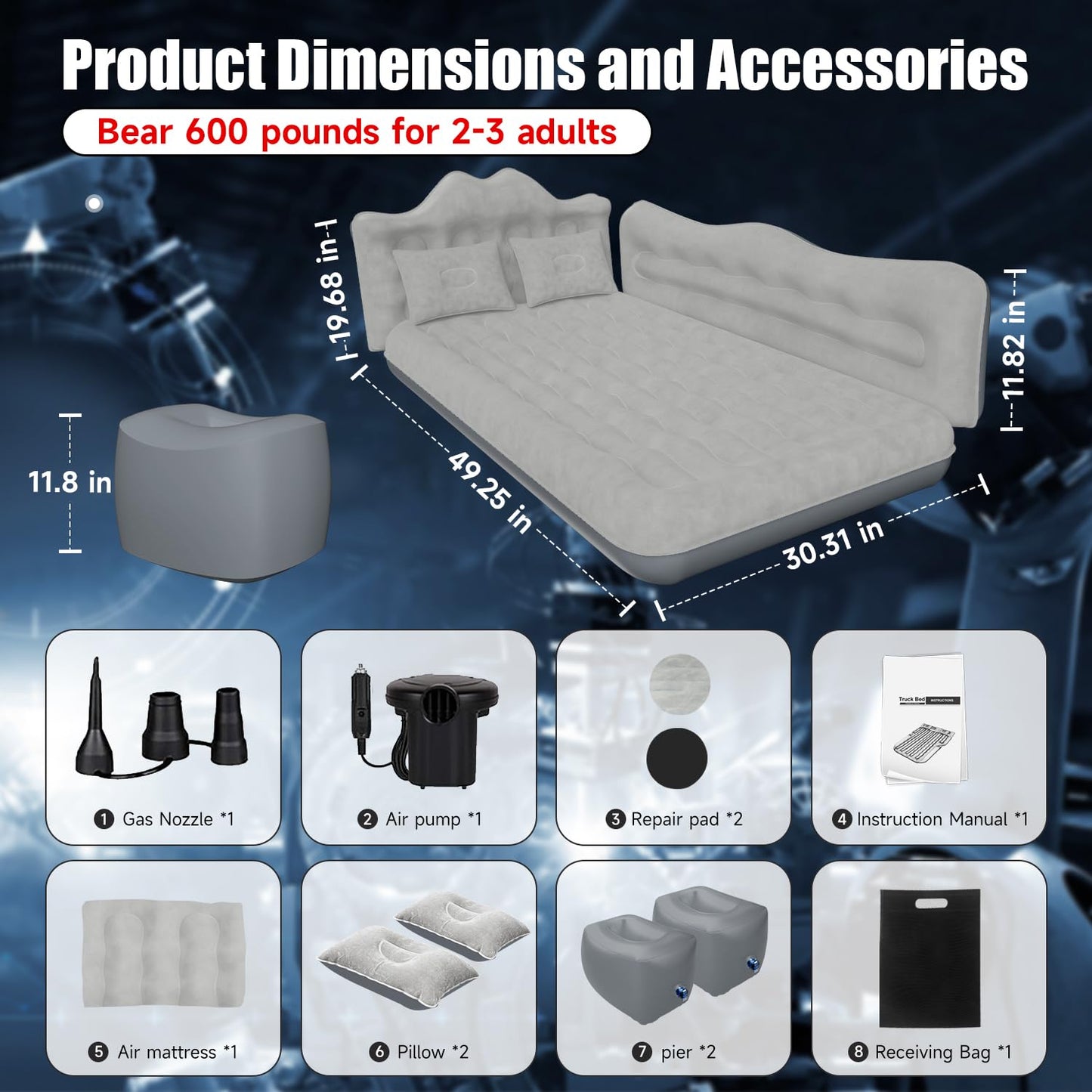 DikaSun Car Air Mattress, Inflatable SUV Truck Air Mattress Back Seat Camping Bed Thickened Car Sleeping Pad for Travel, Car Bed SUV Mattress with Air Pump 2 Pillows