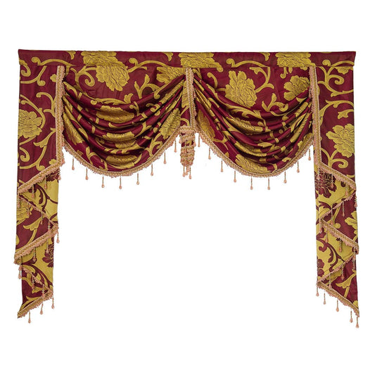 BOYOUTH Jacquard Swags Waterfall Curtain Valance,European Style Rod Pocket Top Valances for Living Room,Bedroom,Wine Red,59 Inches Width,1 Panel