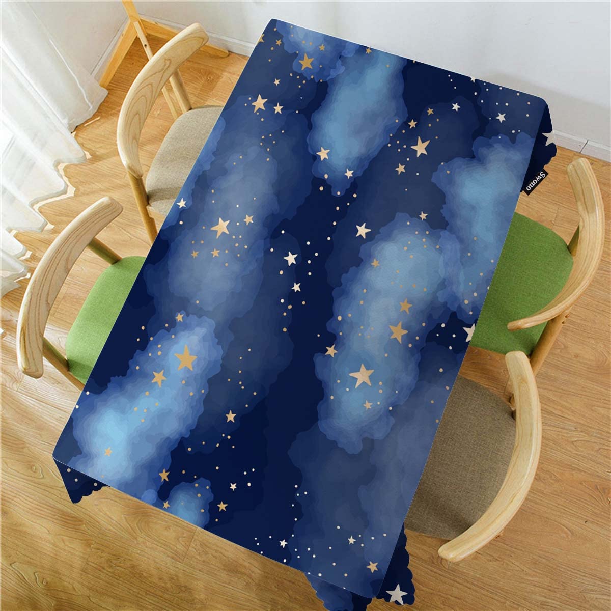 Swono Decorative Rectangle Table Cloth Stars Galaxy, Blue Cosmos Sky Galaxy Universe Space Polyester Tablecloth Kitchen Table Cover for Dining BBQ Picnic Coffee Table 50x72, 4-6 Seats