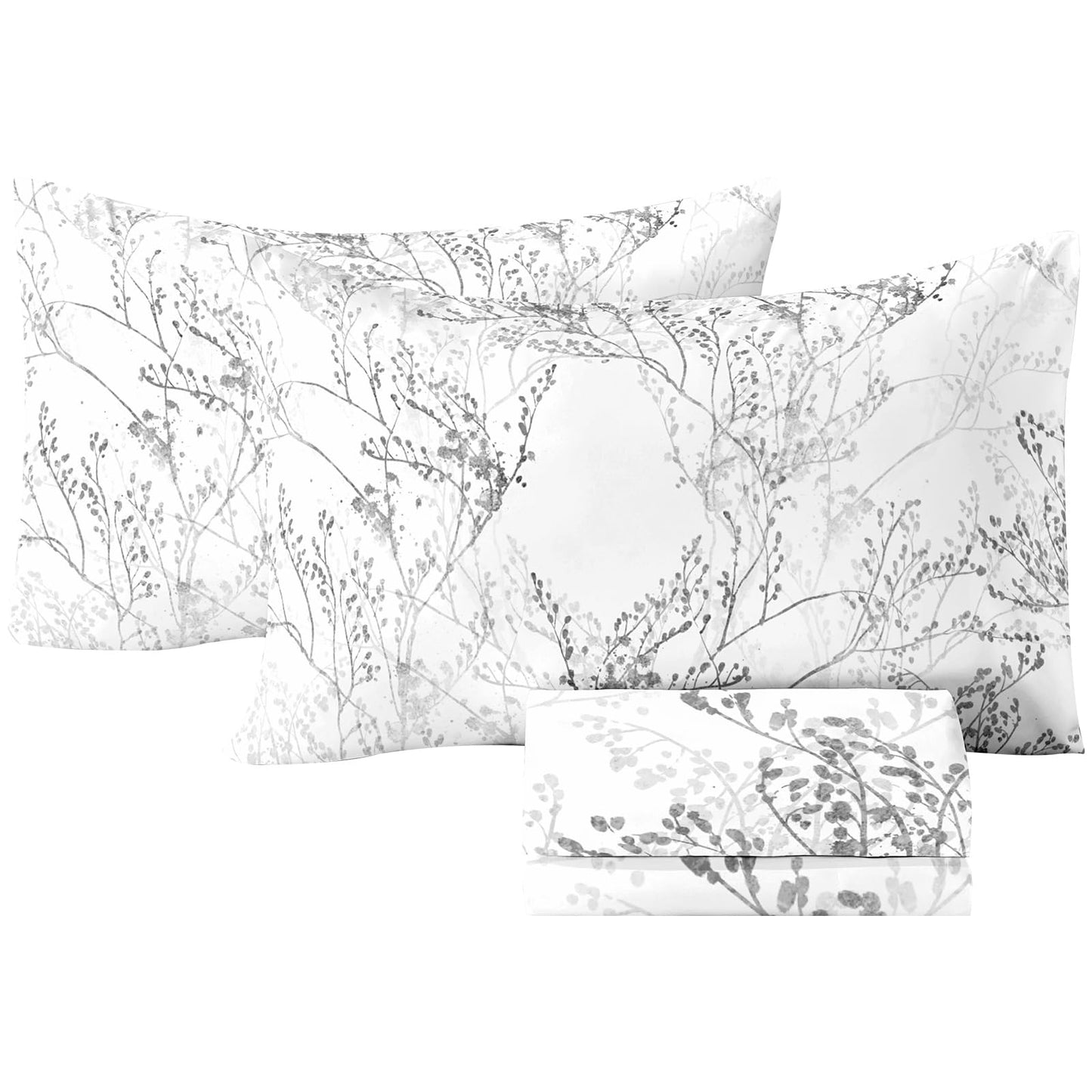HCORA Floral King Size Sheets Set, Luxury 1800TC Hotel Quality Double Brushed Microfiber Deep Pocket Bed Sheets, Ultra Soft, Breathable and Cooling, 4PC, King