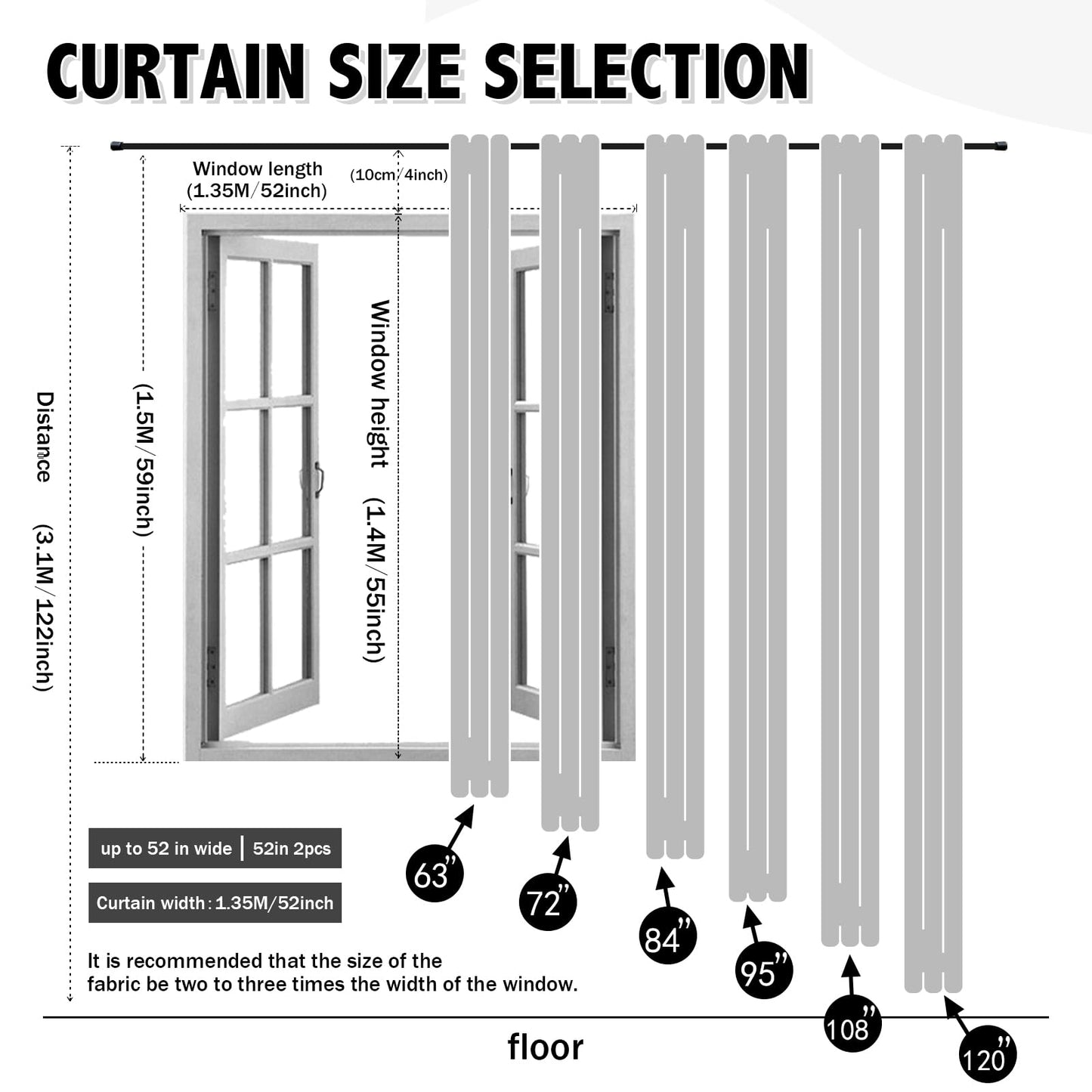 Anytime Home Curtains Blackout and Sheer Layered Solid Window Curtain Panel Pair with Grommet Top, 52Wx63L,Grey