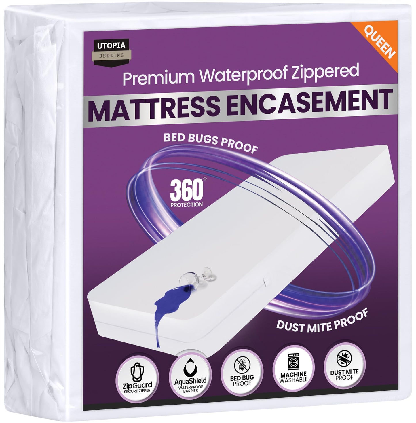 Utopia Bedding Premium Waterproof Bed Bug Mattress Cover (Pack of 2), Queen Zippered Mattress Protector, 12 Inches Deep, Dust Mite Proof 6-Sided Mattress Encasement for Bed