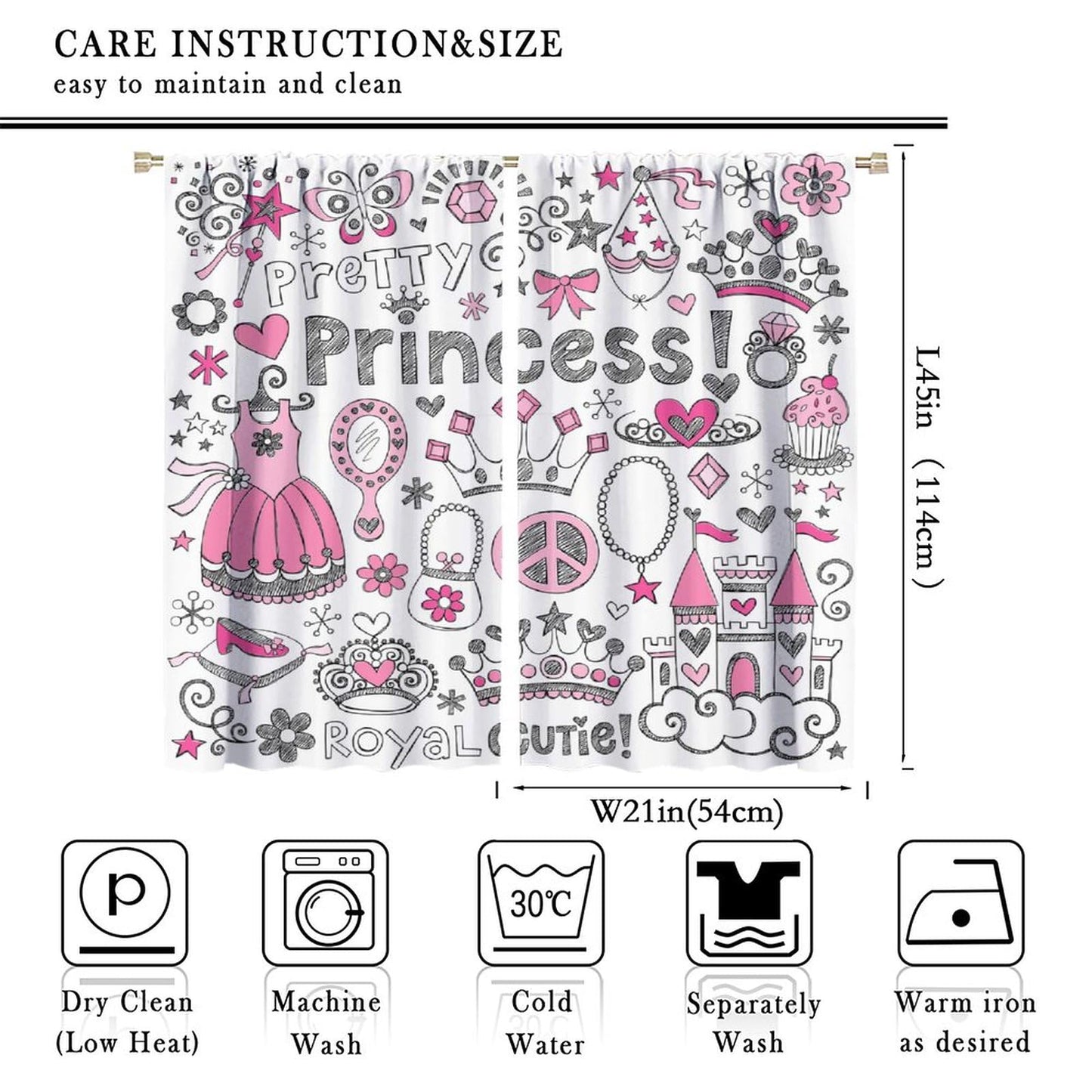 DDCBNS Cute Princess Curtains for Girls Bedroom,Cartoon Fairy-Tale Style Window Treatments for Kids Women Room Living Room Lovely Girl Decor Drapes 2 Panel Set,Total Size 42 x 45 Inch