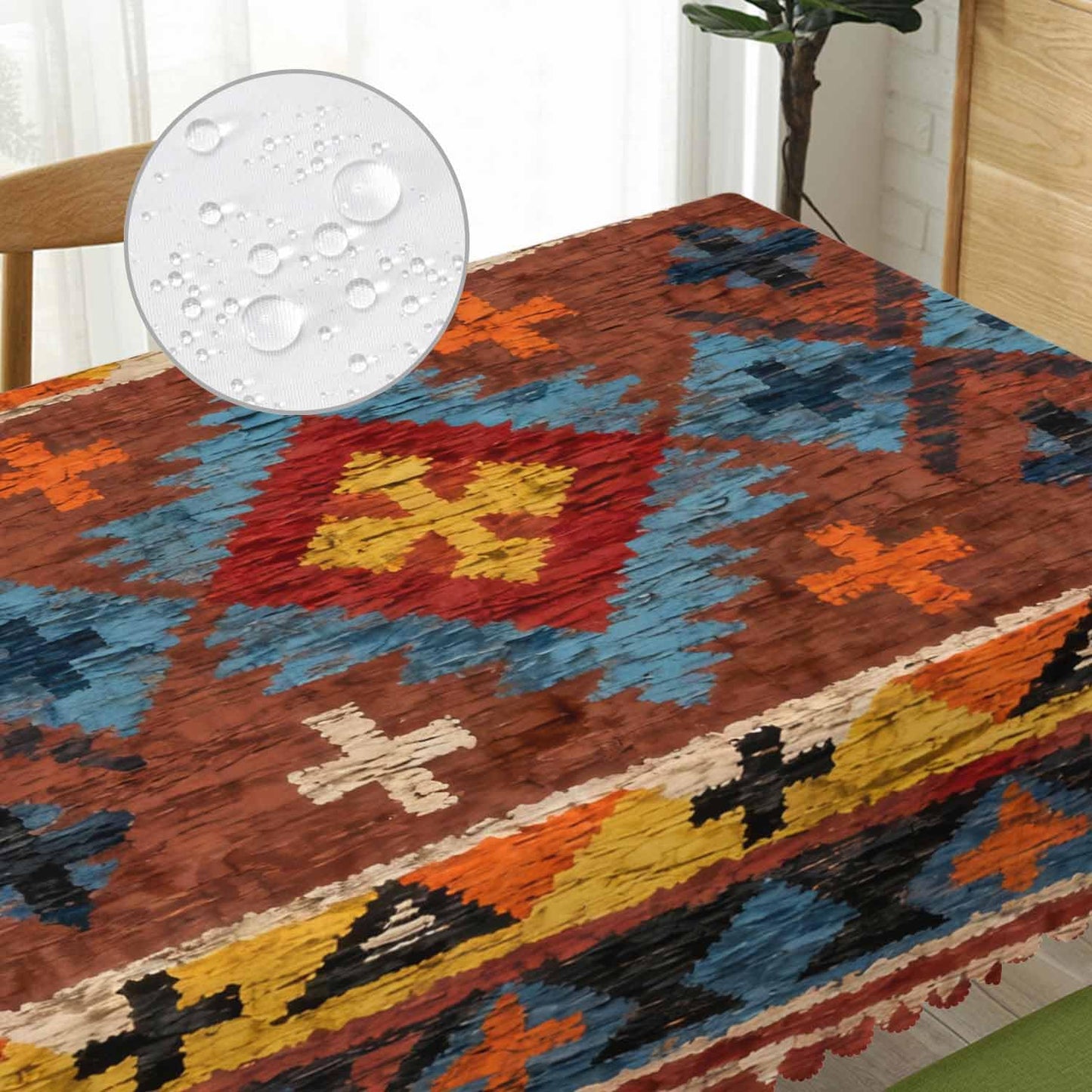 Beabes Tribal Pattern Decorative Table Cover for Kitchen, Ethnic Chevron Native American Style Red Oblong Tablecloth Dining Table Cloth Tabletop Tablecloths for BBQ Picnic Coffee 52"X70"