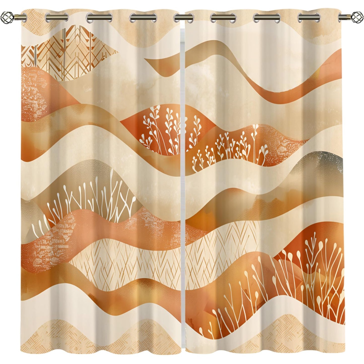 XAFIAUR Waves Blackout Curtains Abstract Art Print Curtain, Plants Drapes for Kids Bedroom Play Room 2 Panels Darkening Grommets Window Treatment 31.5" W x 63" L x2
