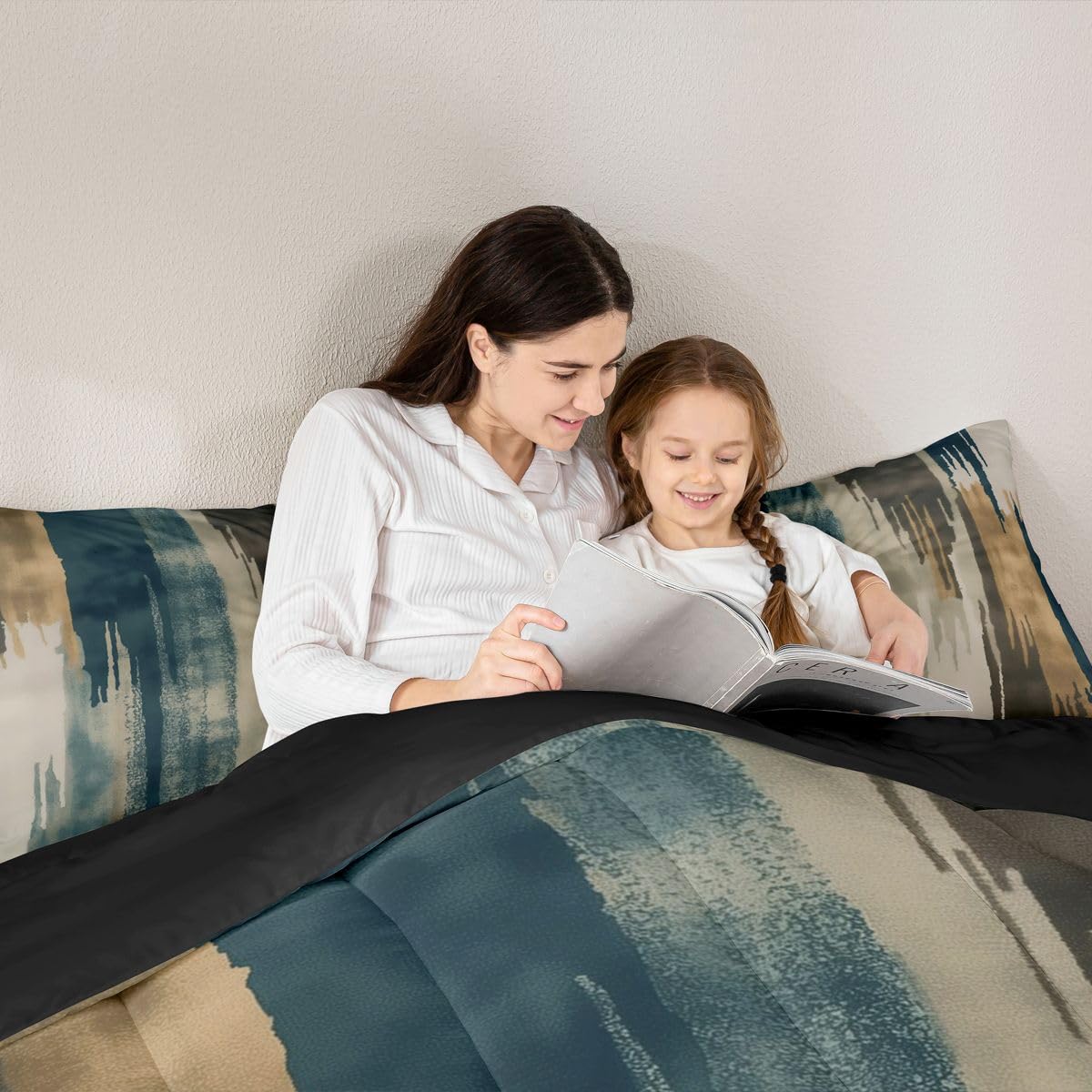 jejeloiu Blue Brown Abstract Kids Comforter Set Queen Size Modern Art Bedding Set Splash Ink Abstract Duvet Quilt for Kids Boys Girls Bedroom Luxury Decor Microfiber Ultra Soft Breathable