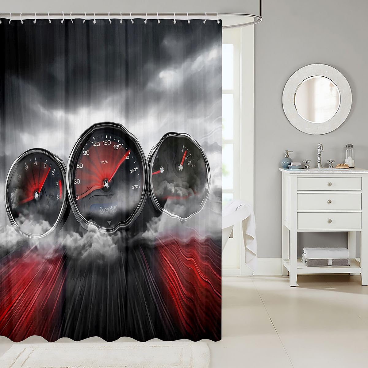 Feelyou Car Waterproof Shower Curtain - Race Car Fabric Bathroom Curtain for Kids Boys Girls - Cool Extreme Sports Theme with Hooks - Luxury Automobile Style Decor, 72x78 Inches
