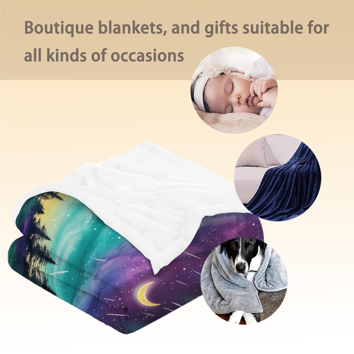 Ti Caldi Wolf Blanket - Soft, Lightweight Flannel, Fuzzy and Fluffy Throw Blankets, Night Sky Design, Perfect for Couch, Bed, Travel, Outdoor - Cozy Home Decor, for Adults Kids Men Boys 60×50 in