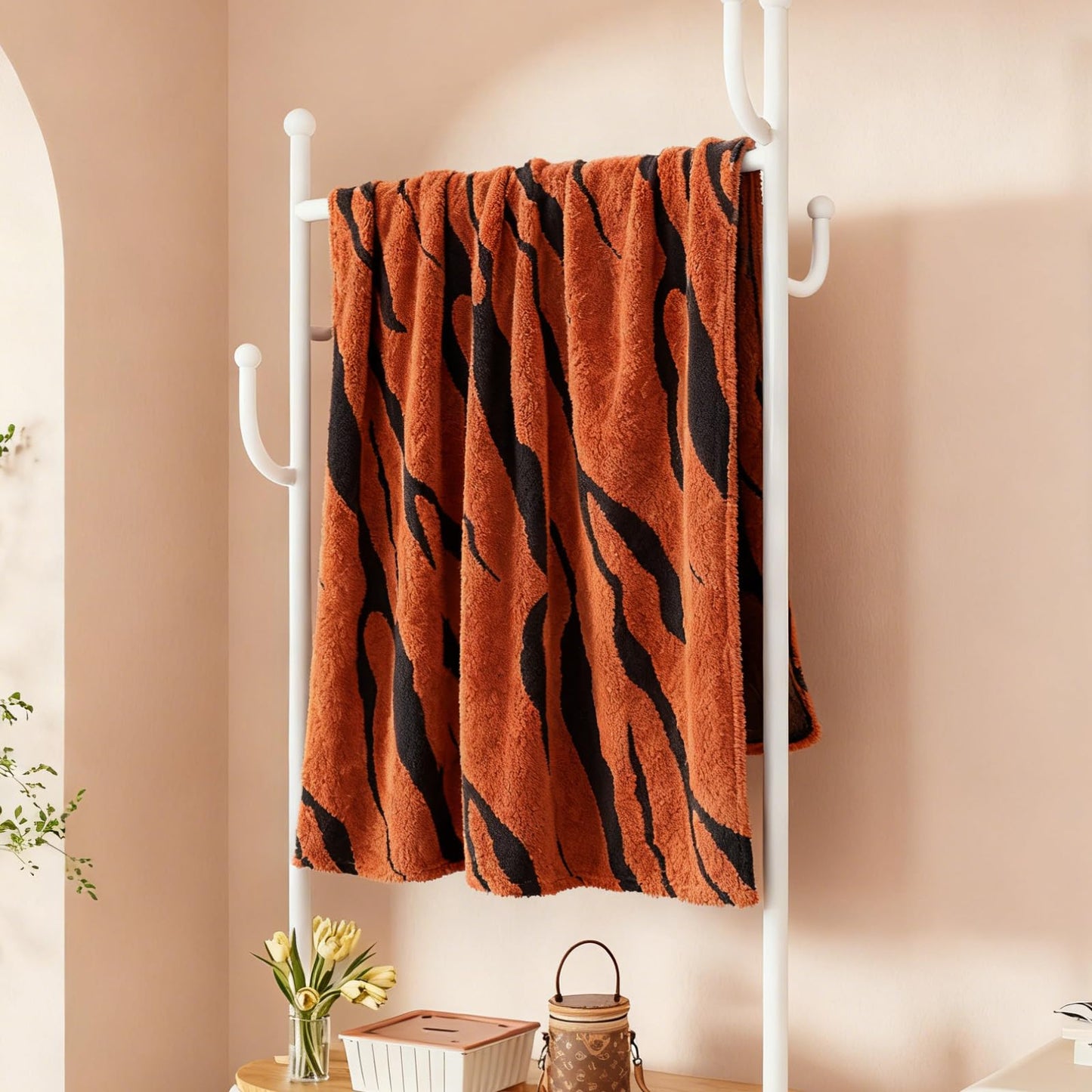 BYKOSY Zebra Printed Throw Blanket-Cozy Soft Lightweight Fuzzy Throw Blanket for Sofa, Couch, Bed & Chair,Rust Red and Black, 50" x 70"