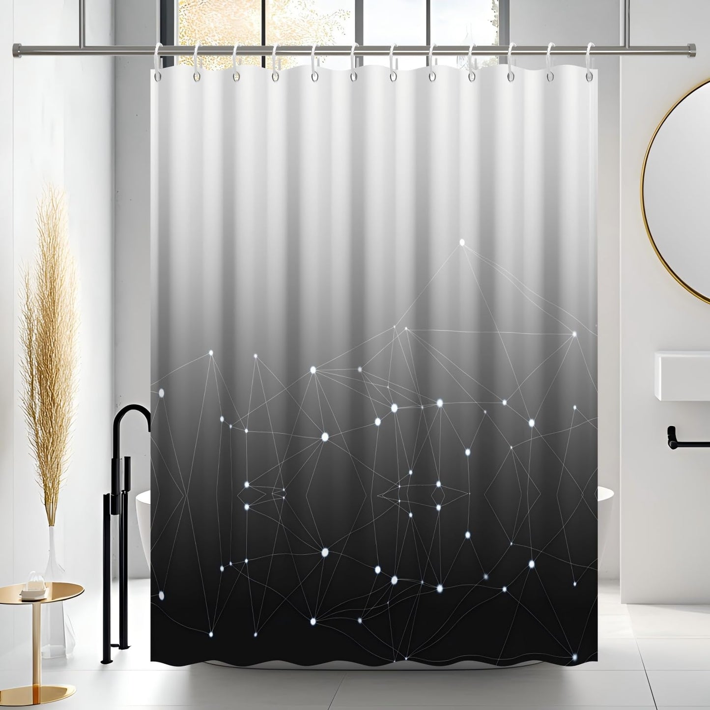 GICDSU Black and White Ombre Shower Curtain, Cloth Waterproof Geometric Shower Curtains Set for Bathroom, Machine Washable Bathroom Curtain with 12 Hooks, 72x72 Inches