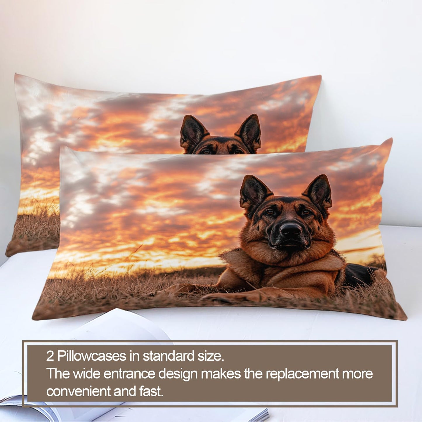 PAISUOQ Dog Print Bedding Sets Full Sunset Landscape Comforter Cover with Zipper Ties, German Shepherd Lovers Duvet Cover with 2 Pillowcases, 3 Pieces，Bedroom Decor & Gifts