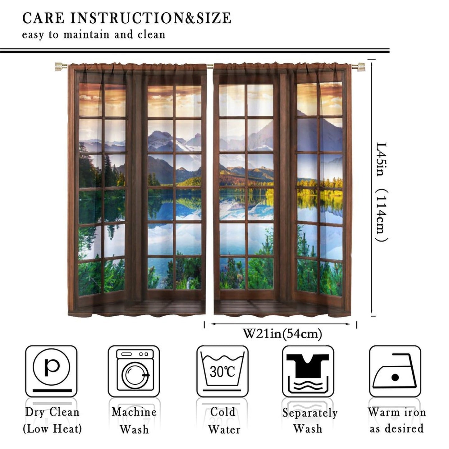 Landscape Curtains, Nature Scenery Theme Forest Lake Mountain 3D Scene Rod Pocket Blackout Window Treatments for Bedroom Living Room Office Cafe 42x45 Inch