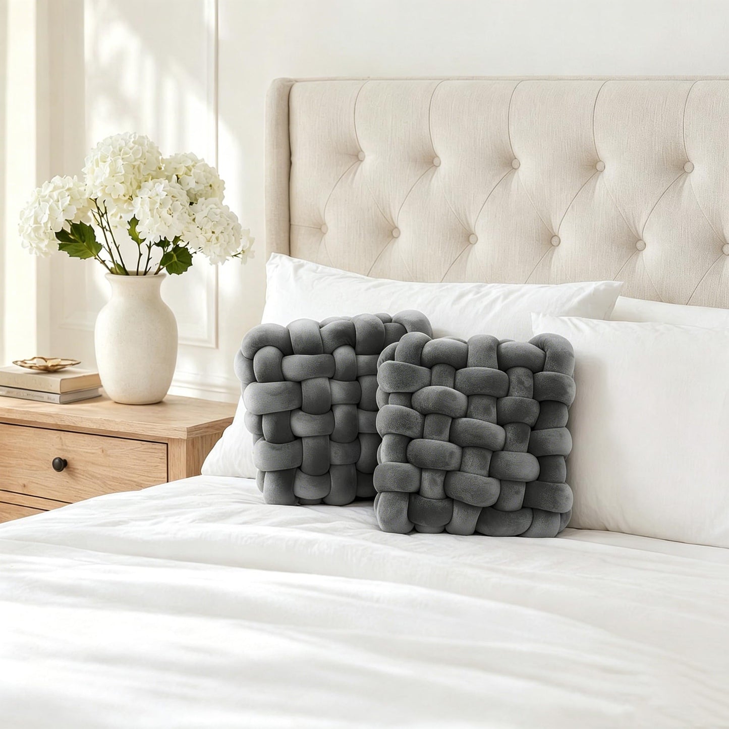 YLBKIKR 2PCS Decorative Knot Throw Pillows for Couch and Sofa, Soft Accent Pillows for Bed and Chair, Modern Home Decor for Living Room, Bedroom, Dorm and Nursery 12 inches * 13 inches (Dark Grey)