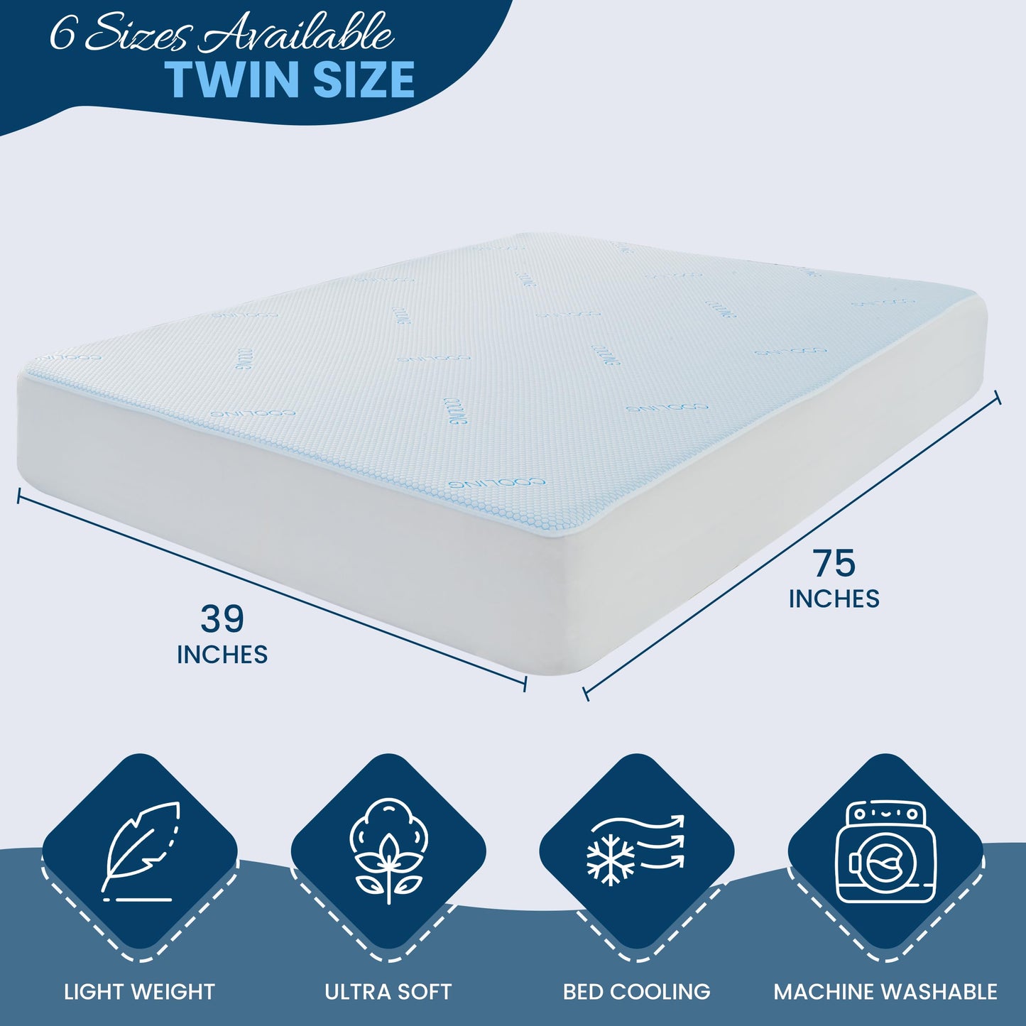 LUX Décor Waterproof Cooling Mattress Protector - Lightweight & Breathable 40% Nylon and 60% Polyester - Twin Cooling Mattress with 16” Deep Pocket - 39" x 75"
