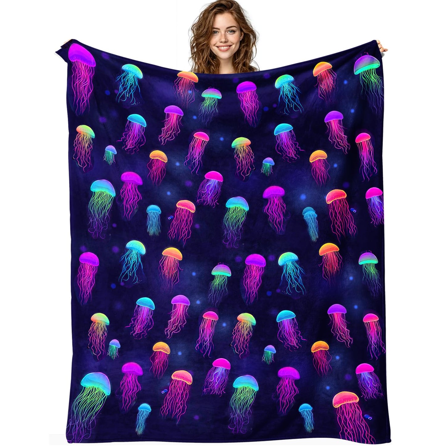 Jellyfish Blanket Jellyfish Decor Cozy Animal Throw Super Soft Plush Flannel Fleece Blanket Gift for Kids Adults Men Women Ultra Warm & Lightweight Flannel, 50"X40"
