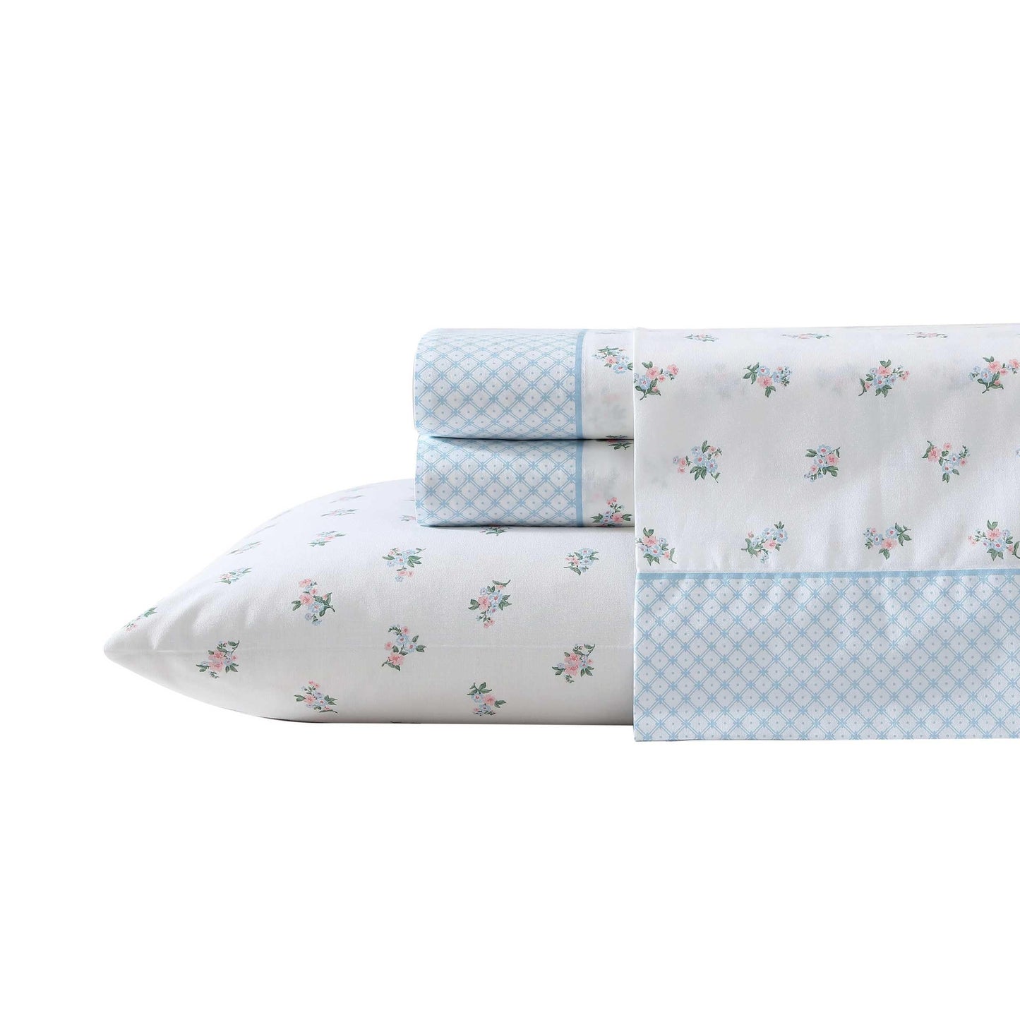 Laura Ashley – Twin Size Sheet Set, Crisp & Lightweight Cotton Percale Bedding with Fitted Sheet and Pillowcase, Floral Room Decor, Deep Pocket, College Dorm Room Essentials (Harperette Blue)