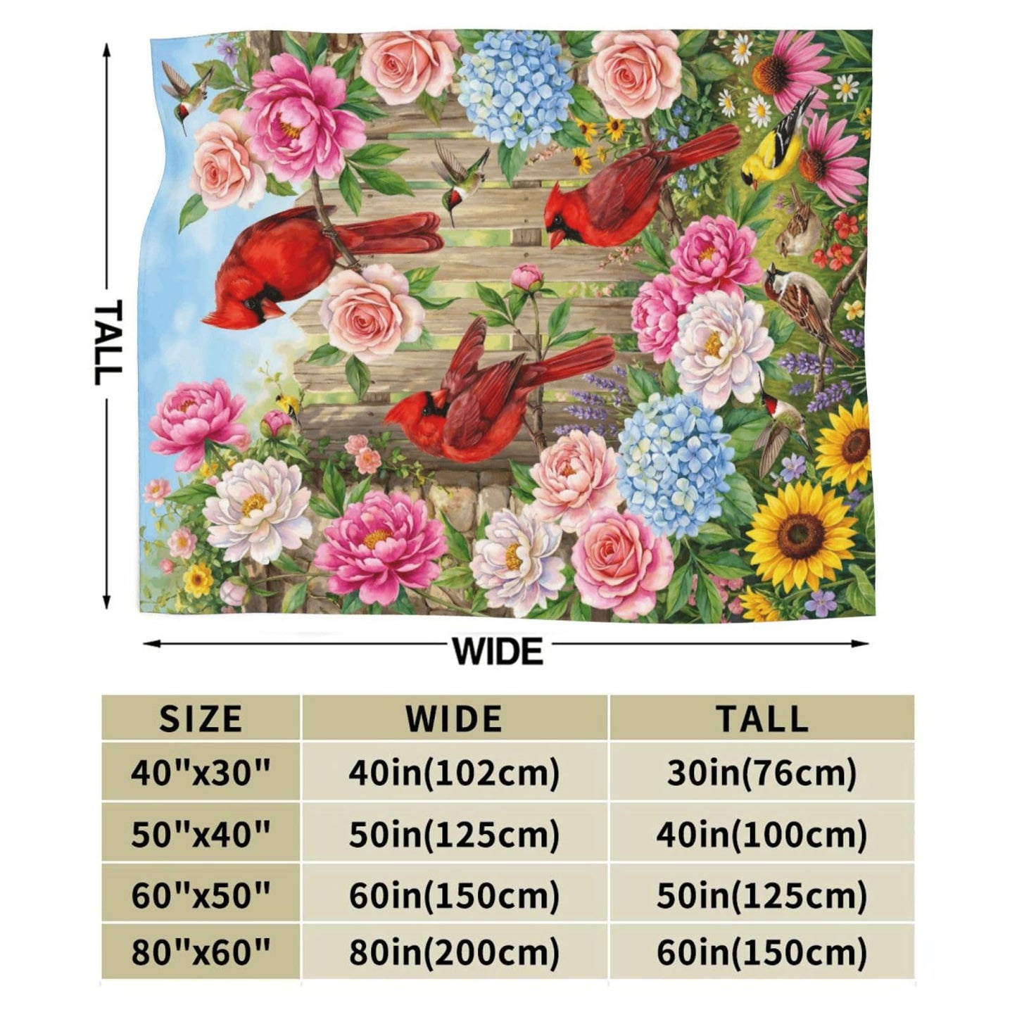 Gbuzozie Rustic Cardinal and Sunflowers Fleece Blanket Lightweight Ultra-Soft Spring Summer Flowers Birds Throw Blanket for Sofa Couch Bed Camping Travel - Super Soft Cozy Microfiber Blanket 50"X40"