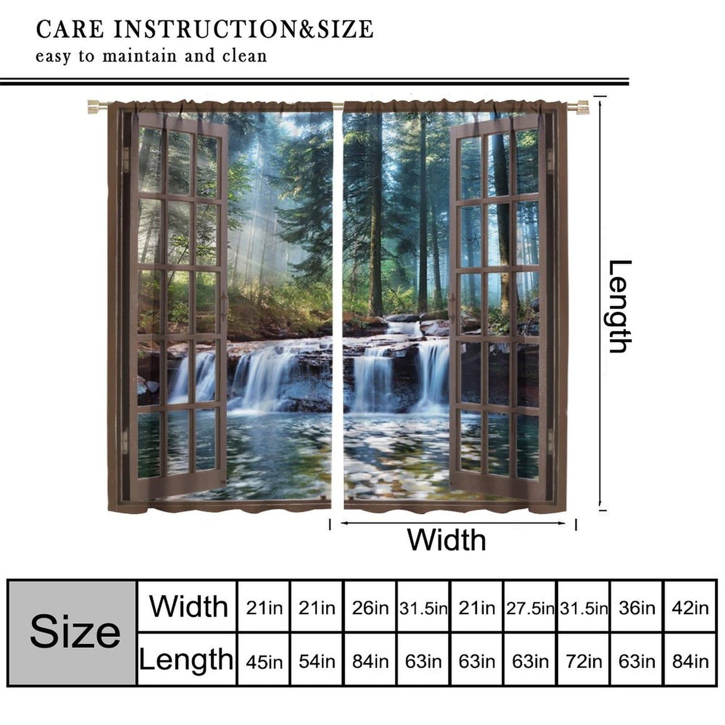 YCness Forest Curtains Waterfall Spring Landscape Art Printed Blackout Window Drapes for Bedroom Living Room Decor Fabric Set 2 Panel 42x45 Inch 80% Shading Rate