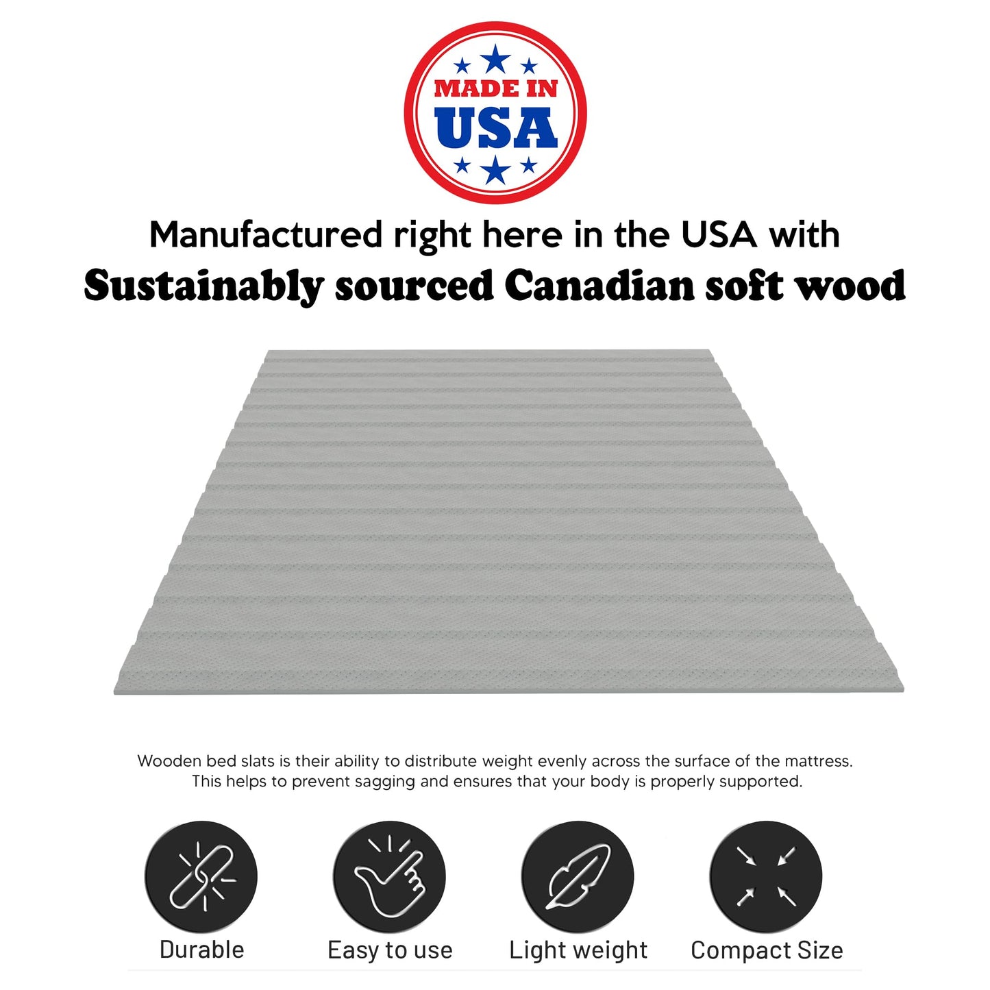 Continental Sleep, 0.75-Inch Horizontal Wooden Bunkie Board/Bed Slats with Cover, Enhance Mattress Support, Queen, Grey