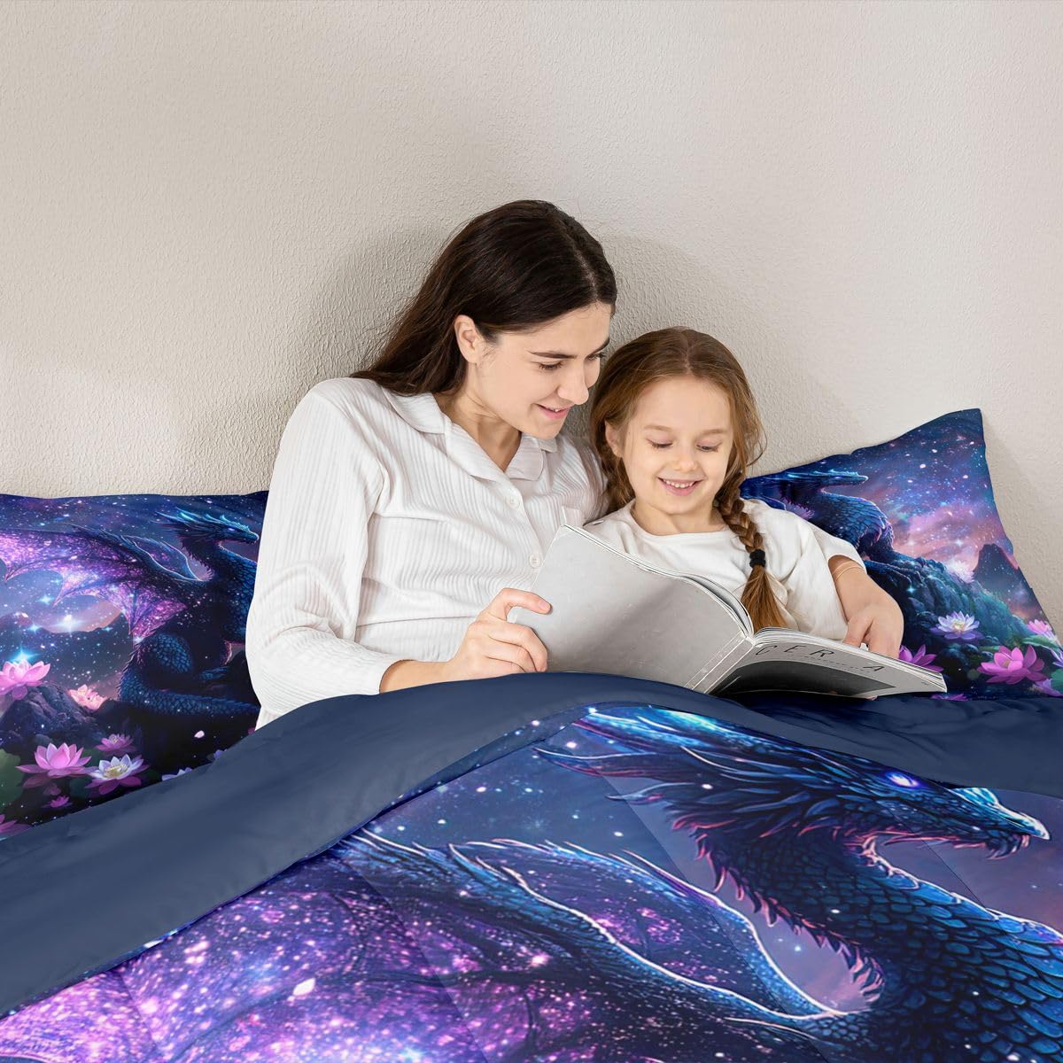Feelyou Dragon Kids Comforter Set Twin Size Dragon Stuff Bedding Set Wild Life Duvet Quilt for Kids Boys Girls Bedroom Magic Wildlife Decor Blue Purply Ultra Soft Breathable