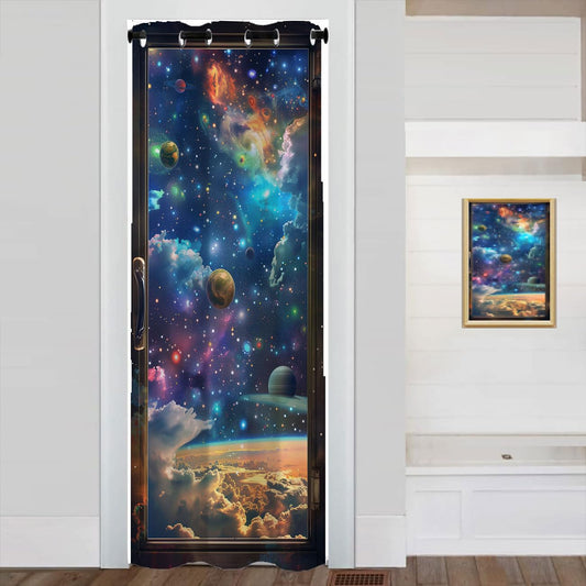 Chaohuan Universe Stars Door Curtain, Planets Nebulae Colorful Galaxies Nebulas Closet Door Cover Curtain for Privacy Bedroom Doorway Living Room 1 Panel 34" W X 80" L