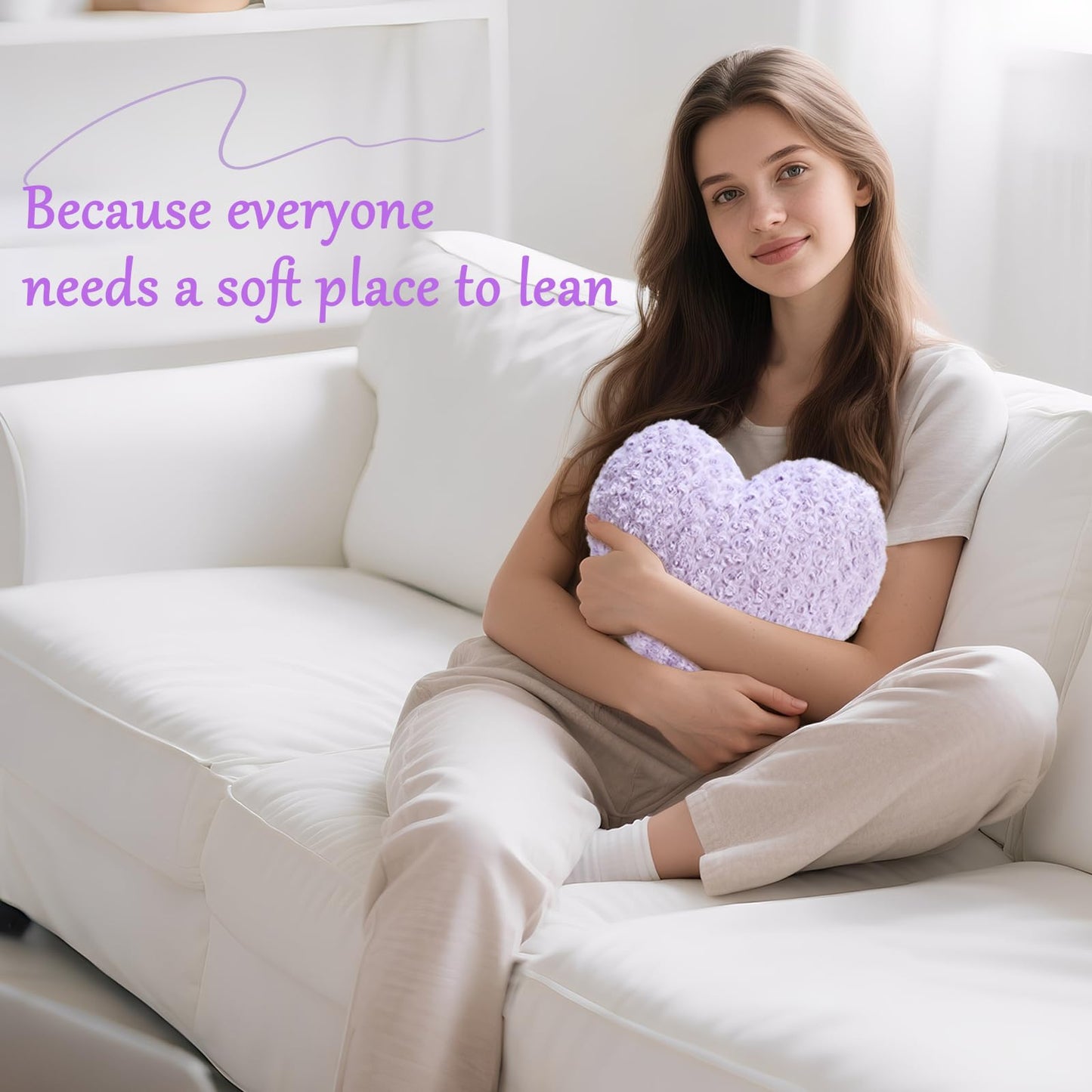 IREMATE Heart Pillow Purple Throw Pillows, Soft Fluffy Decorative Pillows for Bed Couch Chair, Cute Heart Shaped Room Decor Gifts for Valentine Anniversary Birthday Mothers Christmas (Medium, 20"x15")
