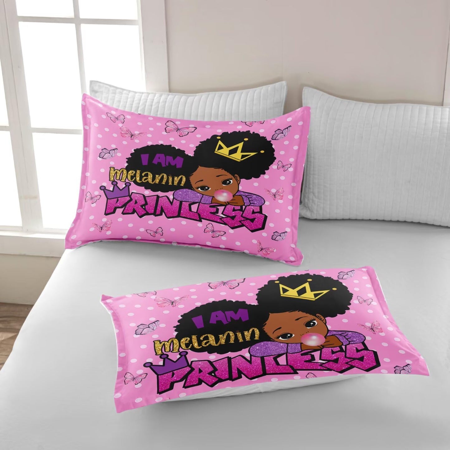 GRAT TIOC Little Black Girl Comforter Sets Twin Size,Black Girl Magic Bedding Set,Cute Little Princess Comforter Set for Kids Melanin Bedroom Bed Sets