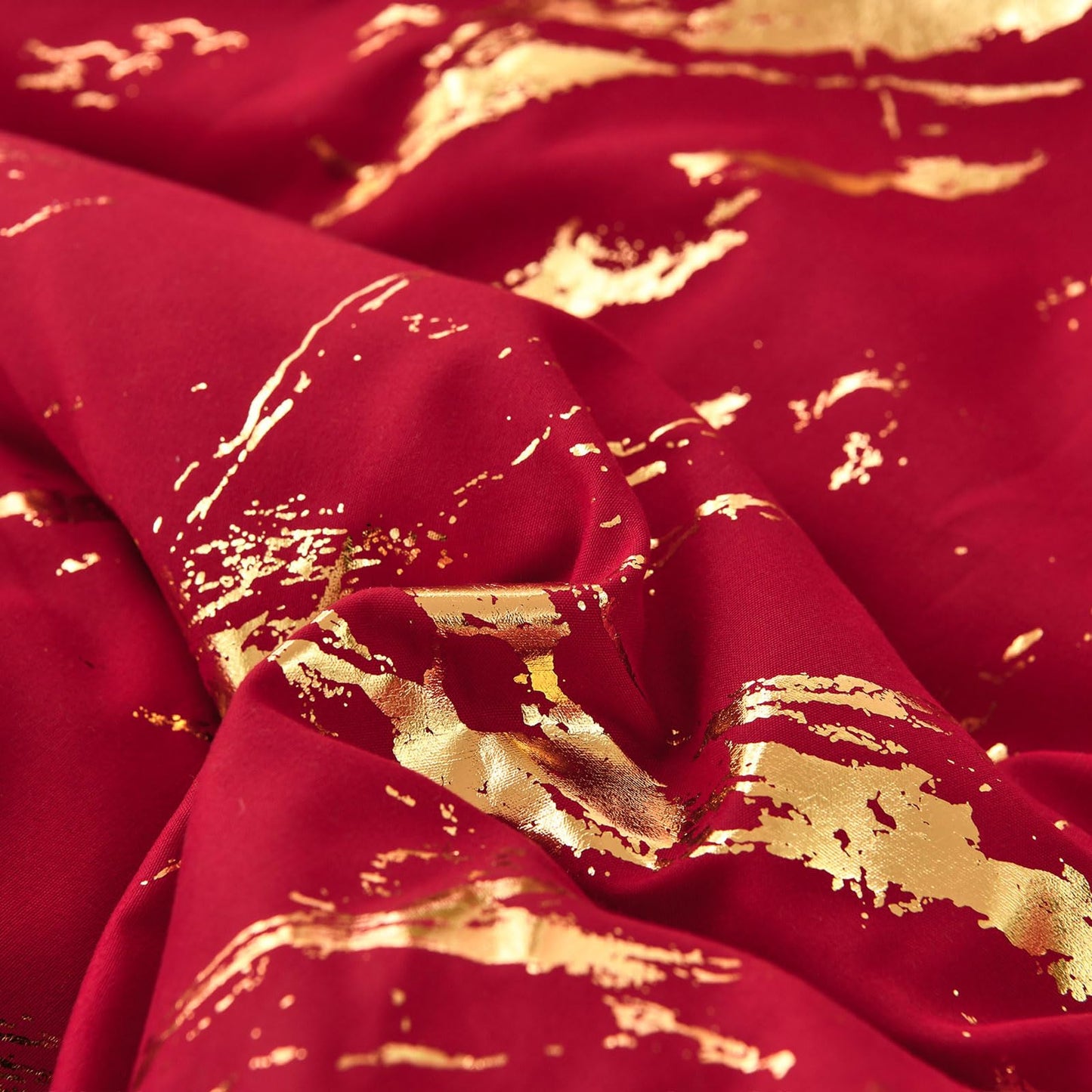 WONGS BEDDING Red Gold Metallic Marble Comforter Set Queen,Red Christmas Bedding Sets with 2 Pillowcases for All Seasons, Soft Microfiber Filling Bedding Duvet Set 90/inx90/in