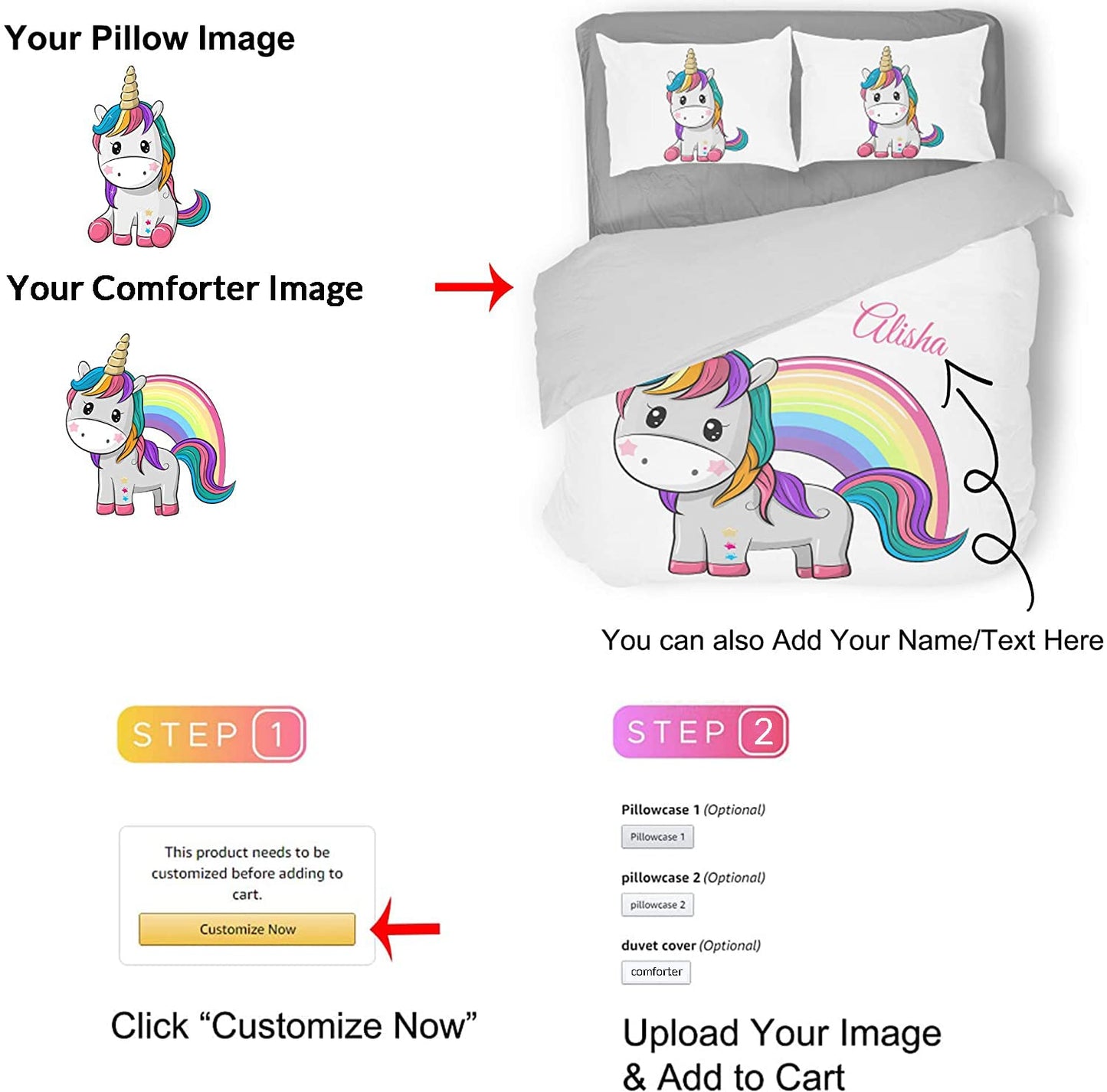 iBedding Custom Comforter Set with Photos Personalized Customized Picture Bedding Sets for Boys Girls (2 Photos)