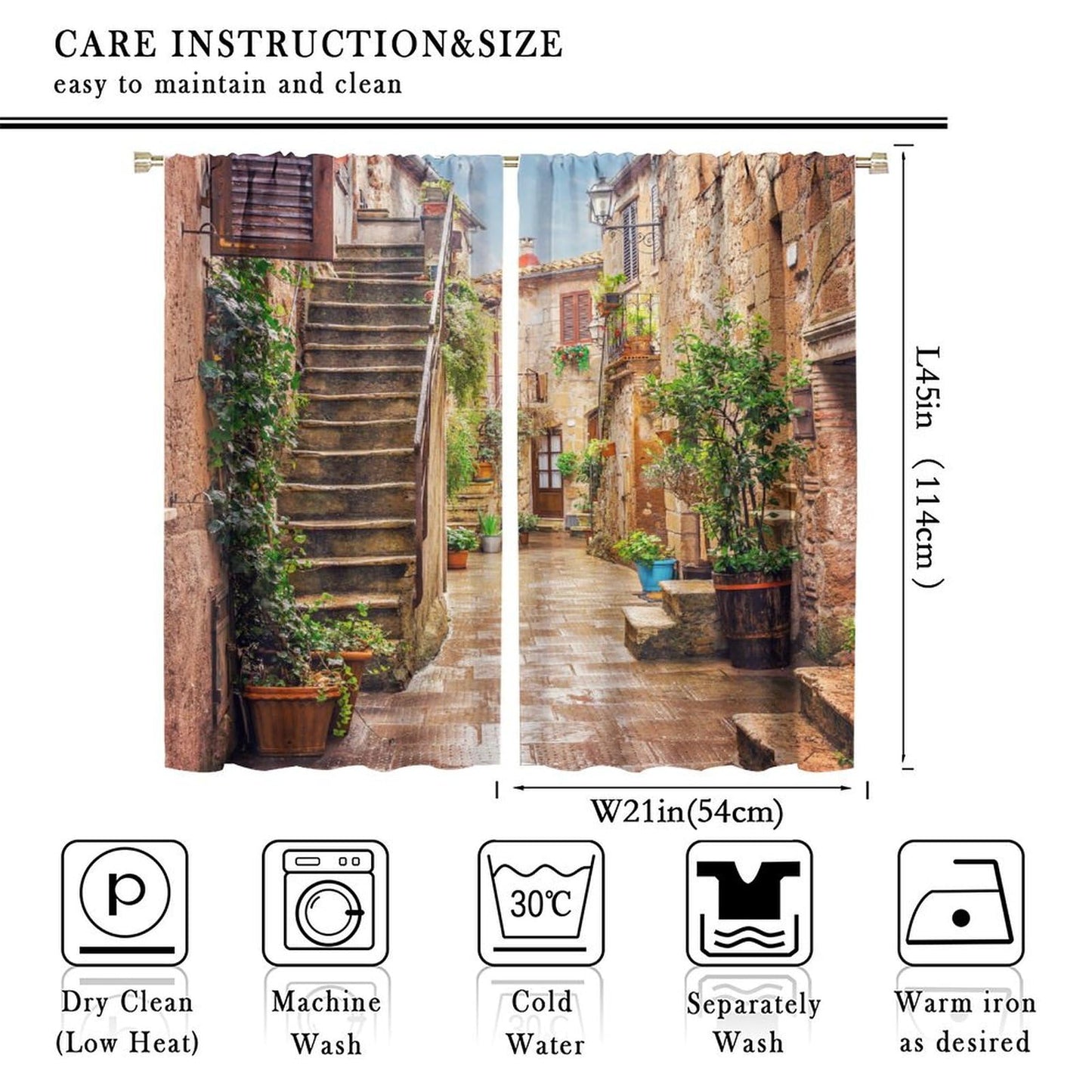 Italian Scenery Blackout Curtain,Stone Rock Houses City Rural Print Window Drapes for Bedroom Living Room Kitchen Cafe Office Decor Thermal Insulated Darkening Drapes 42x45 Inch