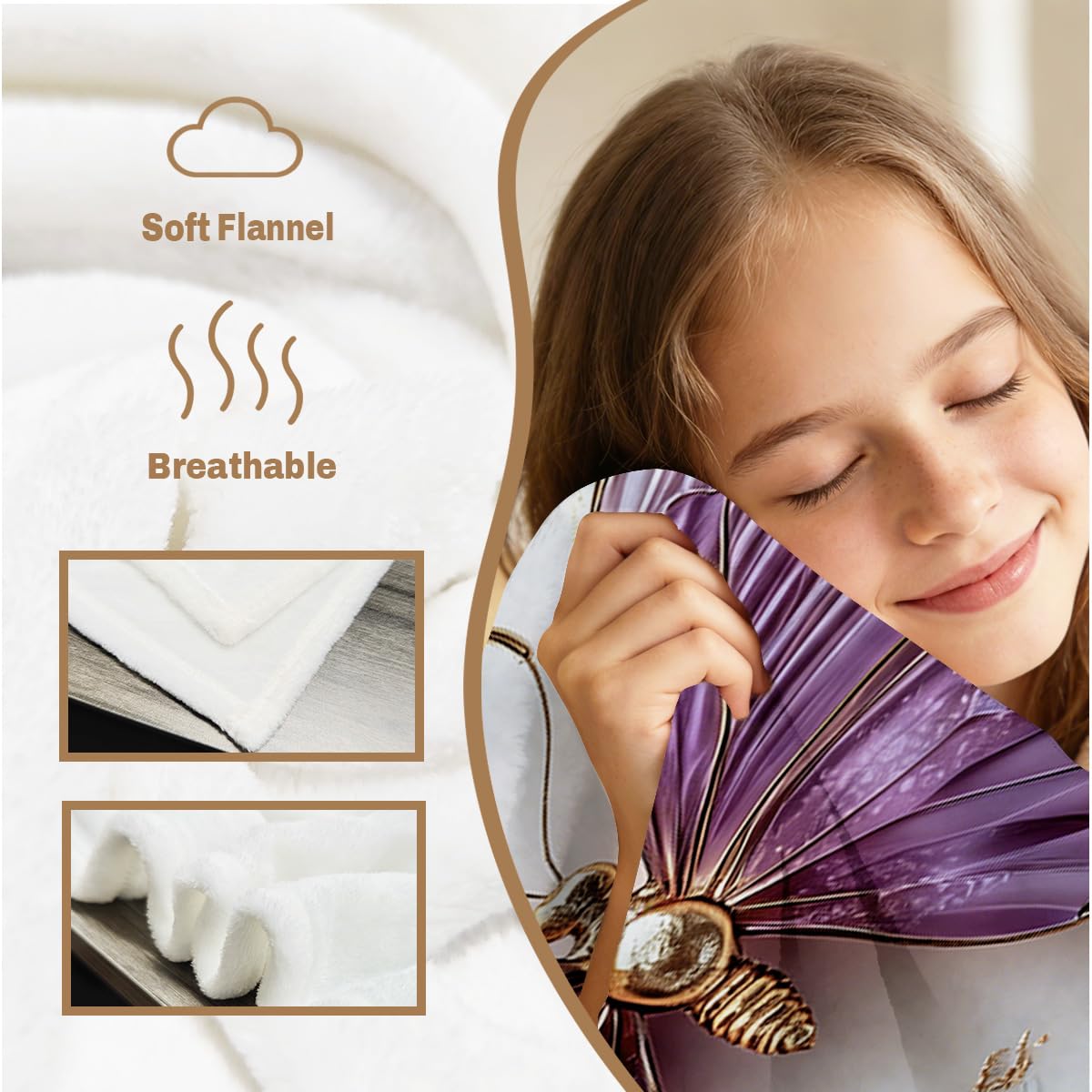 HUNXIAOJ Butterfly Blanket for Girls Women Kids Flannel Purple Butterfly Plush Throw Blanket Girls Bedroom Decor for Couch Bed Home Decor 49"x59"