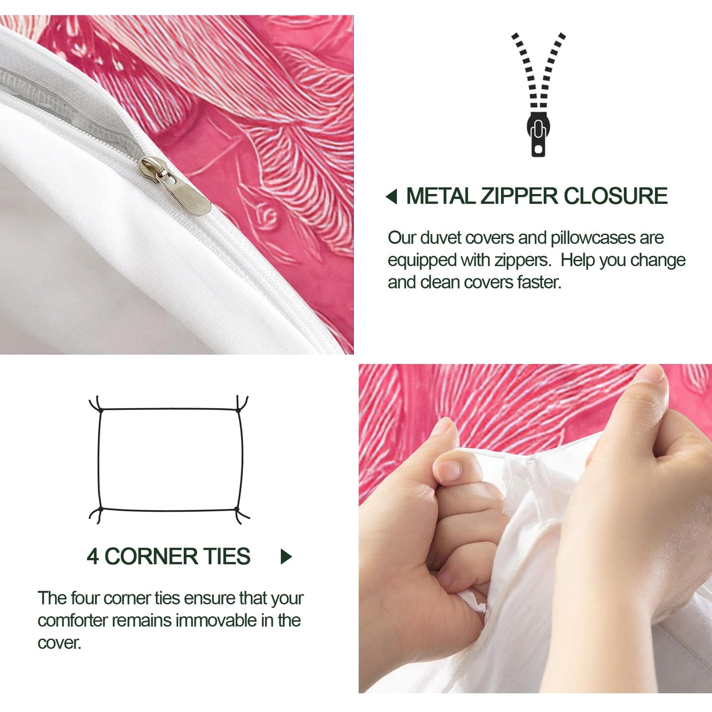 ZAMODE Floral Duvet Cover 120" x 98", Pink Flower Bedding Set, Pink Comforter Cover with Zipper Ties