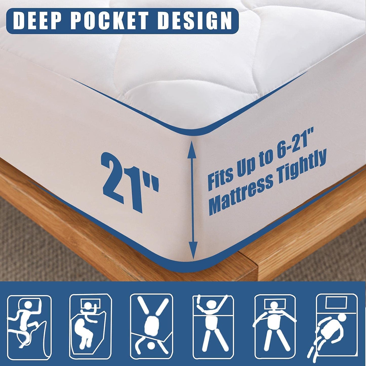 JamRest King Quilted Mattress Pad Waterproof Breathable Bed Protector Quiet Fabric Noiseless Cooling Microfiber Fitted Mattress Cover Smart Shield Master Bed Deep Pocket Fits 6 to 21 Inch Mattress