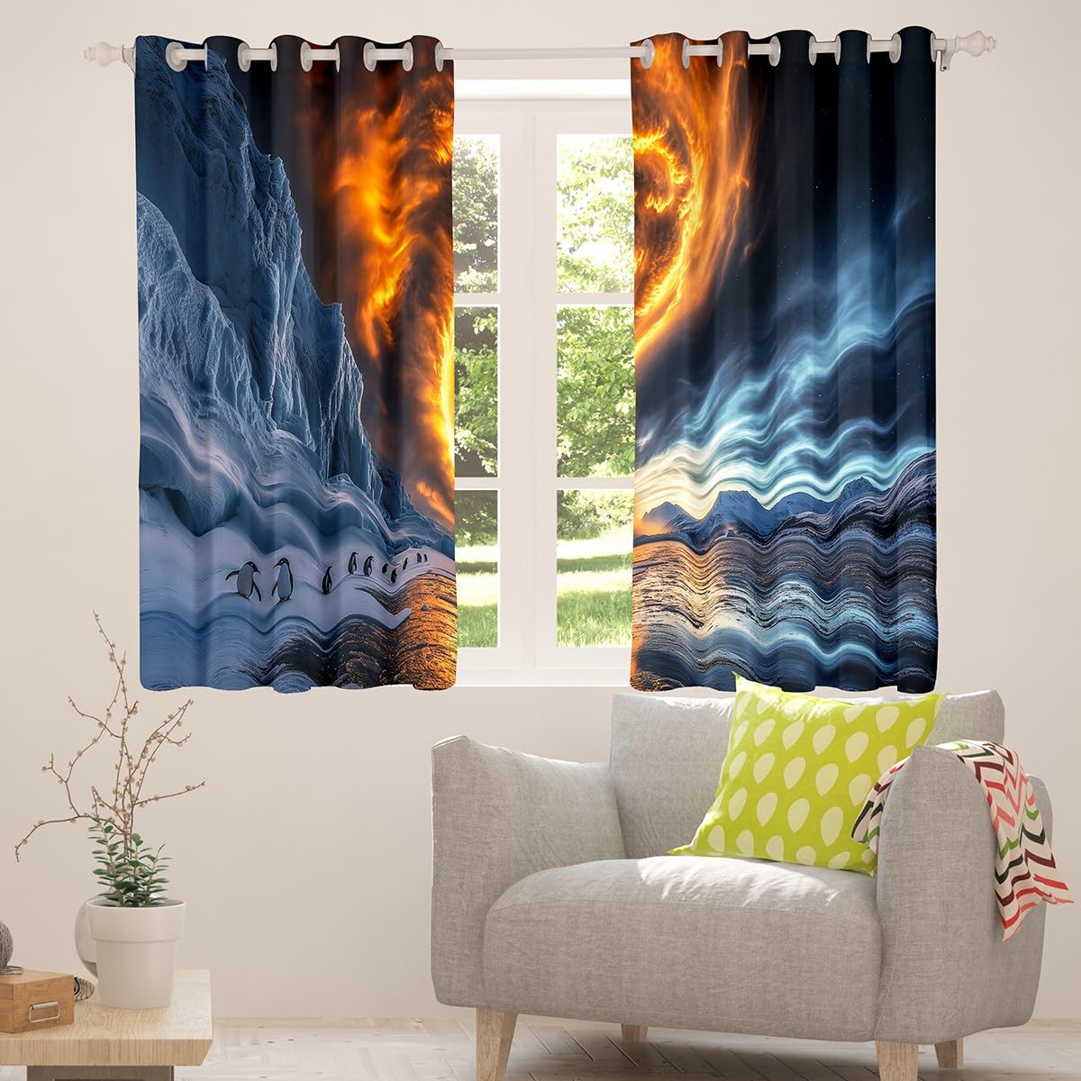 Erosebridal Gold Tornado Window Curtains Drapes 38" Wx45 L,Polar Animal Penguin Curtains,Natural Disaster Room Decor for Storm Chaser