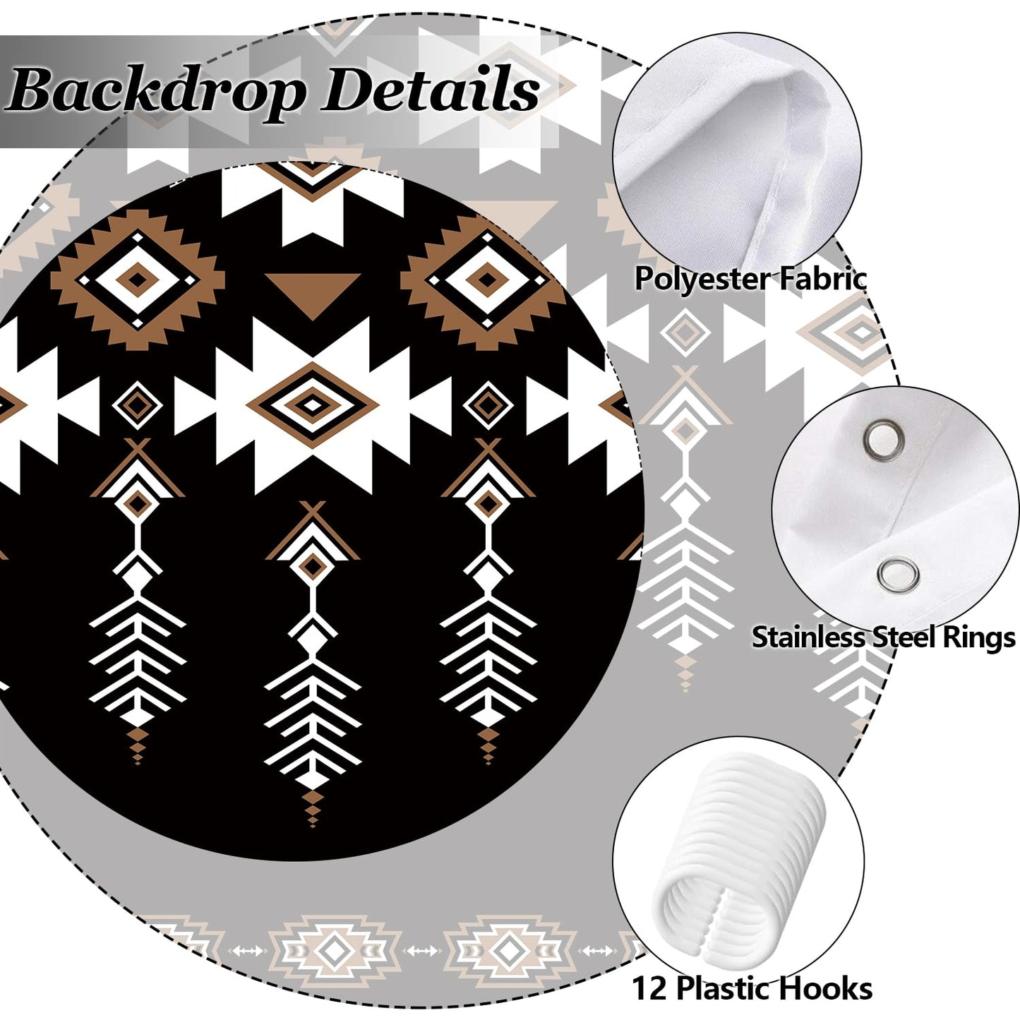 Aeivice Black Western Aztec Shower Curtain, Vintage Abstract Geometric Cowboy Shower Curtains Set, Boho Southwestern Tribal Native Neutral Fabric Shower Curtains for Bathroom with Hooks 72X72IN Brown