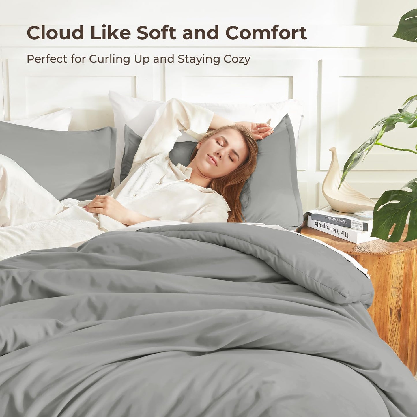 Litanika Comforters Medium Gray King Size, 3 Pieces Lightweight Solid Bedding Set & Collections, All Season Fluffy Bed Set (104x90In Comforter & 2 Pillowcases)