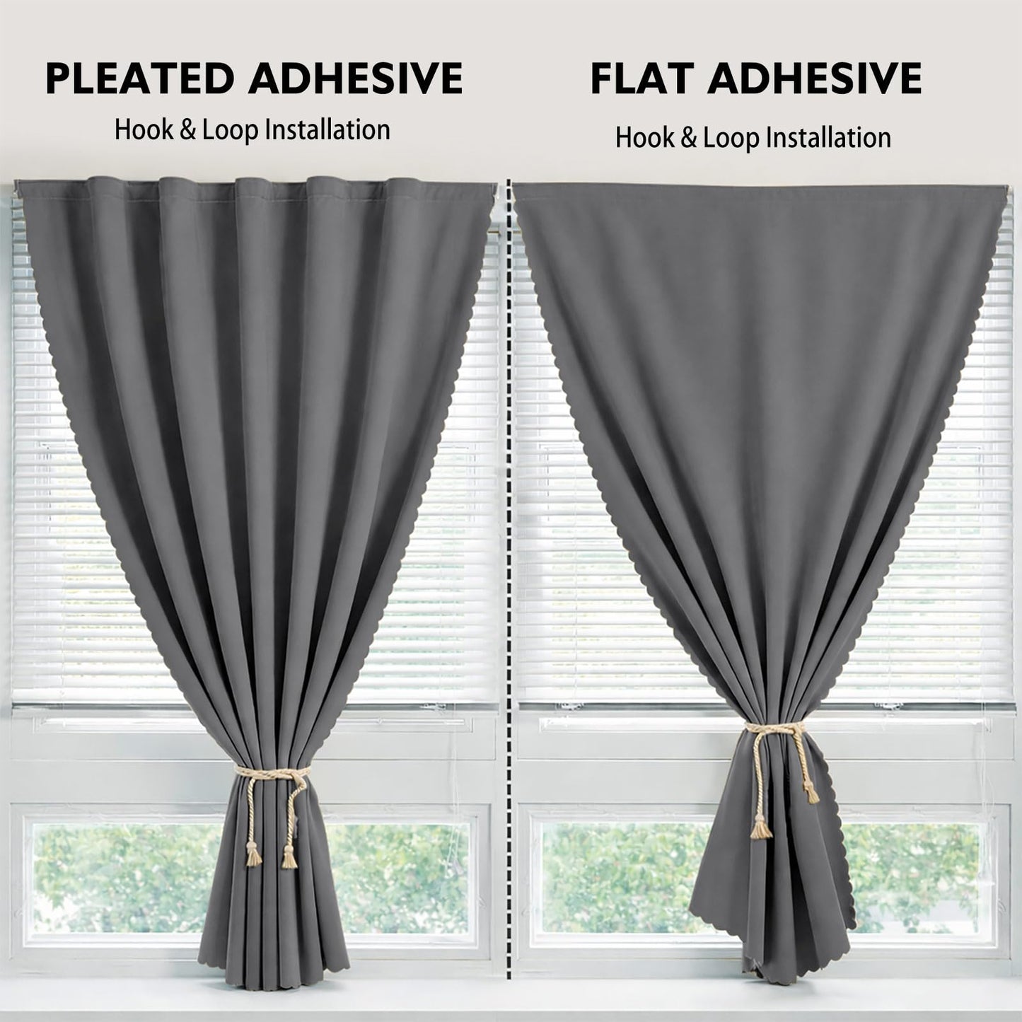 Jilron Magic Tape Stick on Curtains Blackout Curtains for Bedroom no Drillng Self Adhesive Curtain no Rod Small Window (Grey, 35" W x 40" L) 2 Panels