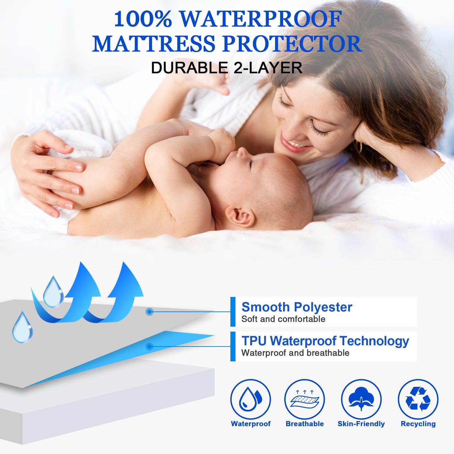Sufdari Queen Mattress Protector,Waterproof Mattress Protector,Fitted Sheet Style Mattress Cover with 18" Deep Pocket,Washable and Comfortable-Spaceman,Queen