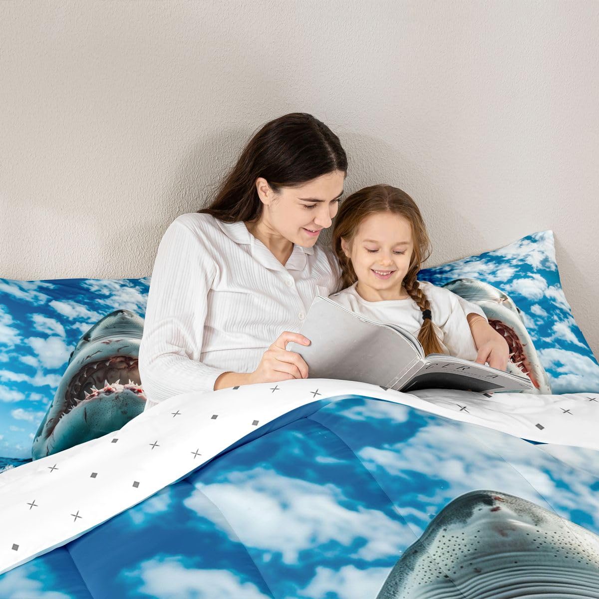 Feelyou Shark Bedding Set Soft for Boys Girls, Ocean Sea Animal Comforter Set Queen Size Sea Underwater World Duvet Quilt Microfiber Marine Theme Bedroom Decor 3 Pcs with 2 Pillow Cases