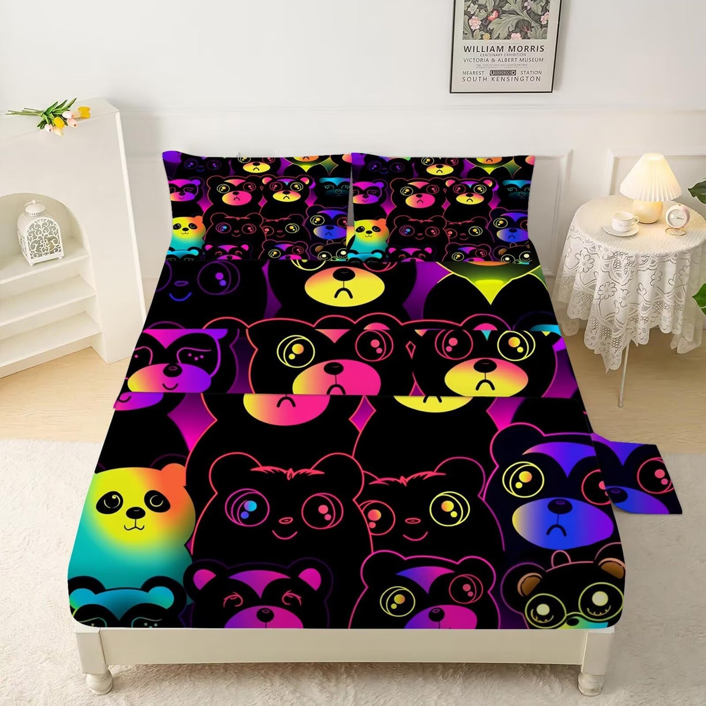VTKON Lesser Panda Sheets Set Twin for Girls Boys Black Cartoon Lesser Panda Bedding Set for Kids Room Decor Cute Kids Bed Set with 1 Fitted Sheet, 1 Flat Sheet and 1 Pillowcase